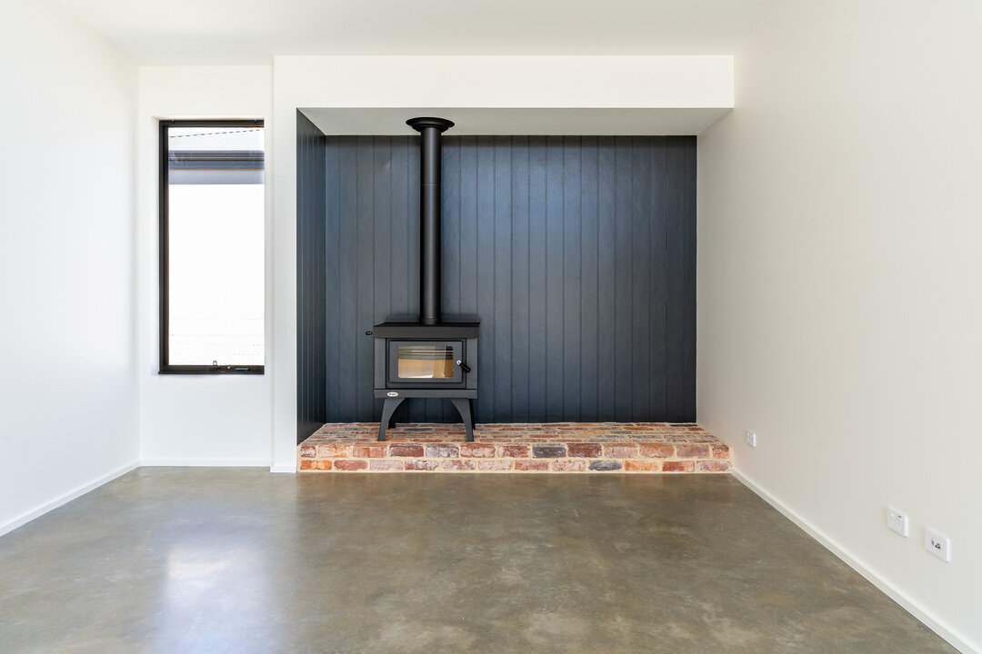 Smokebush House - recycled brick hearth, burnished concrete floor, James Hardie Axon feature wall.​​​​​​​​
​​​​​​​​
#blackpointconstruction #margaretriver #cowaramup #builder #house #home #design