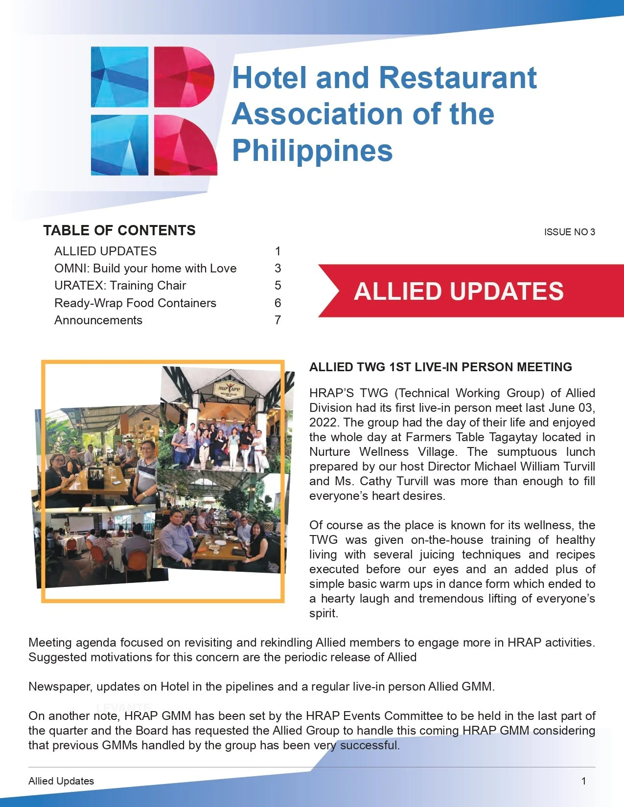 HRAP Allied Newsletter — Hotel & Restaurant Association of the Philippines
