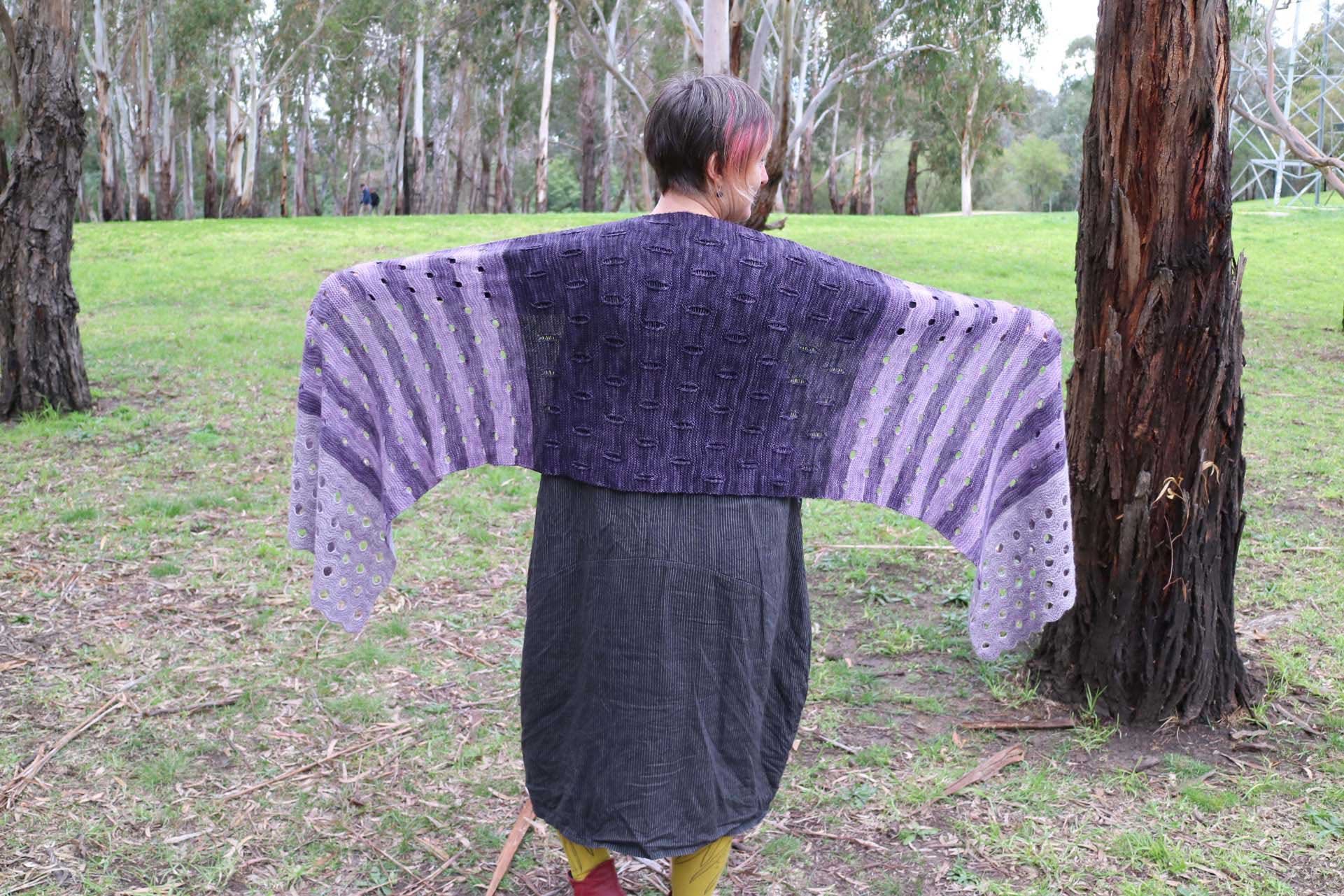 Fibrefest knit shawl with modifications to basic pattern.