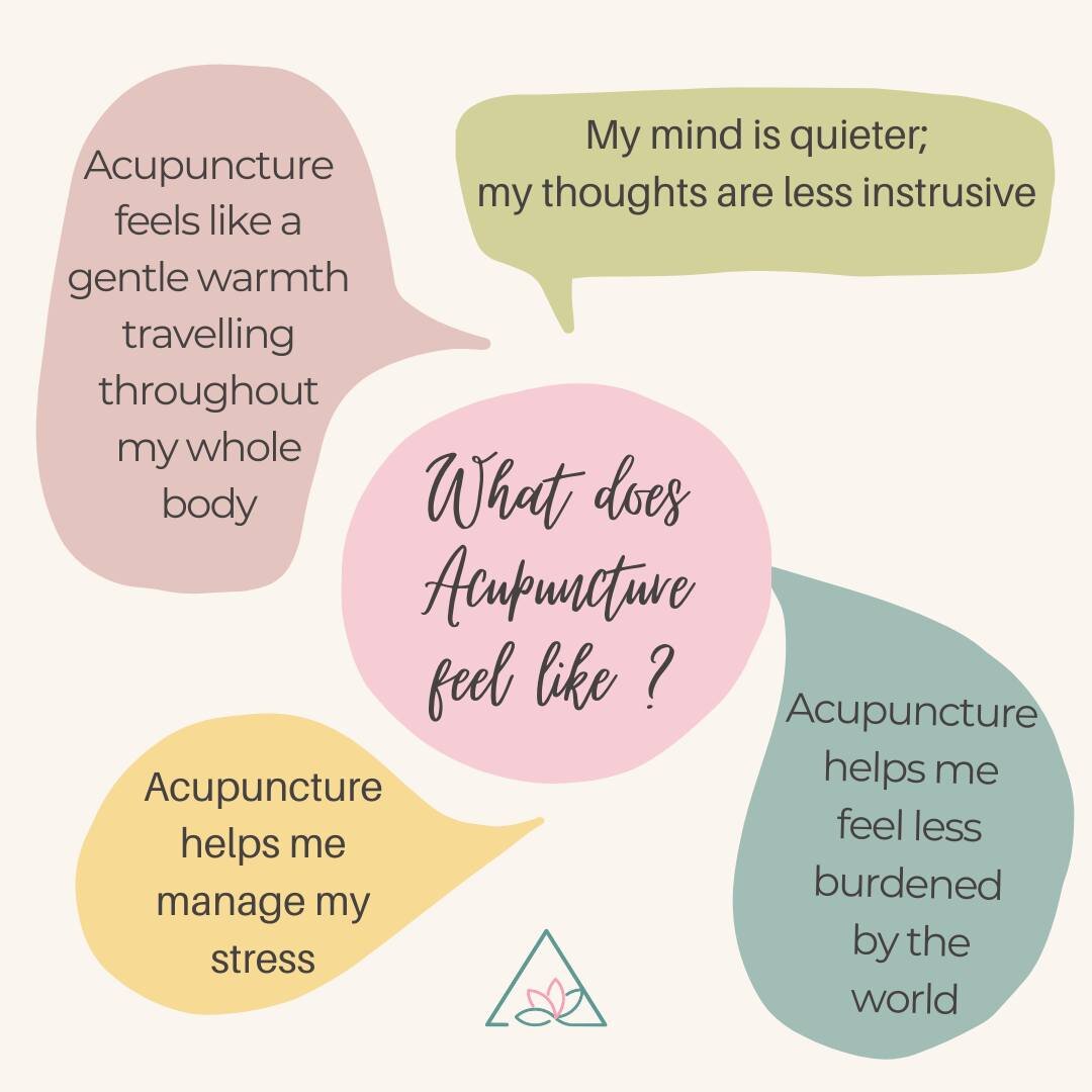 What does acupuncture feel like?
We get this question a lot.
Acupuncture feels amazing

🌞Some people feel a gentle warmth in the local area or warmth travelling along the acupuncture channel pathways to the rest of their body

☯ Some people feel a l