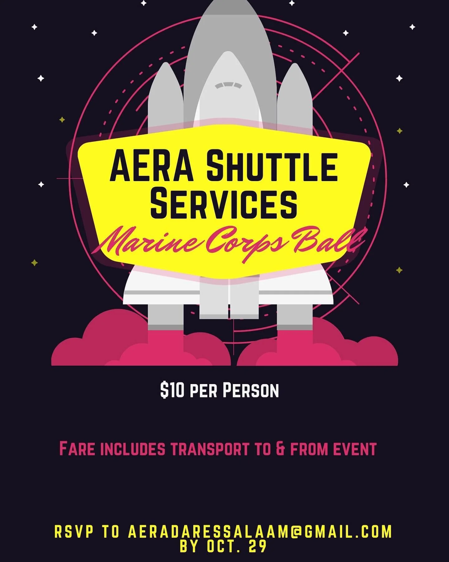 Nov. 6 MCB AERA Shuttles to &amp; from event, $10 per person. RSVP by Oct. 29 to aeradaressalaam@gmail.com