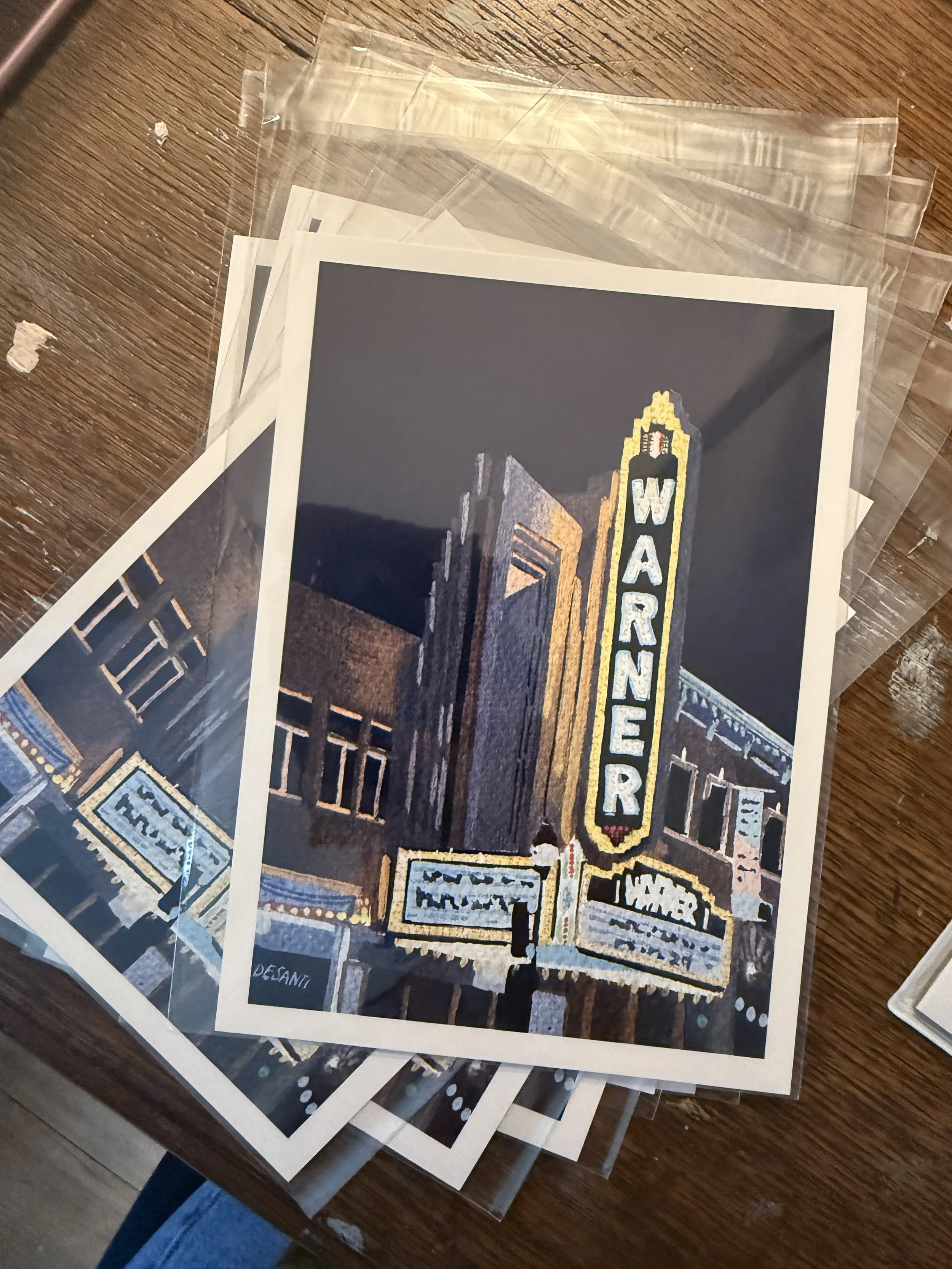 Warner Theater Night Scene  5x7" Art Print