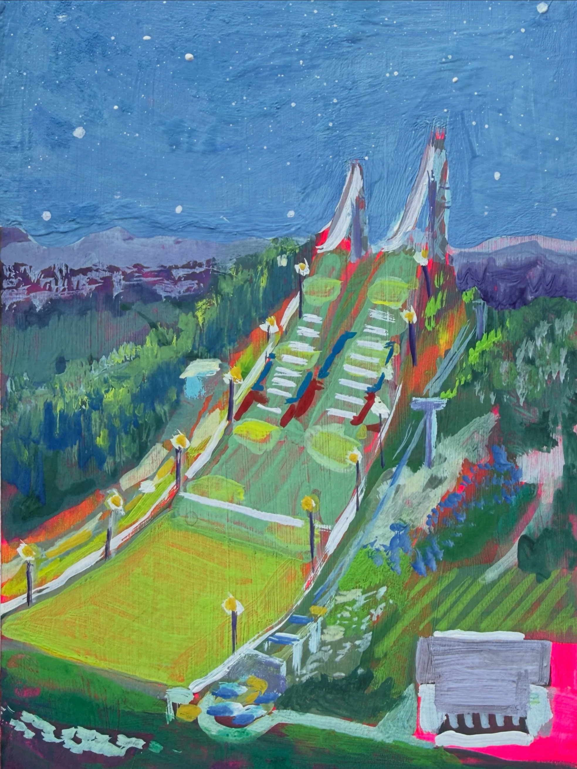 Lake Placid Ski Jump 5x7 Acrylic Gouche