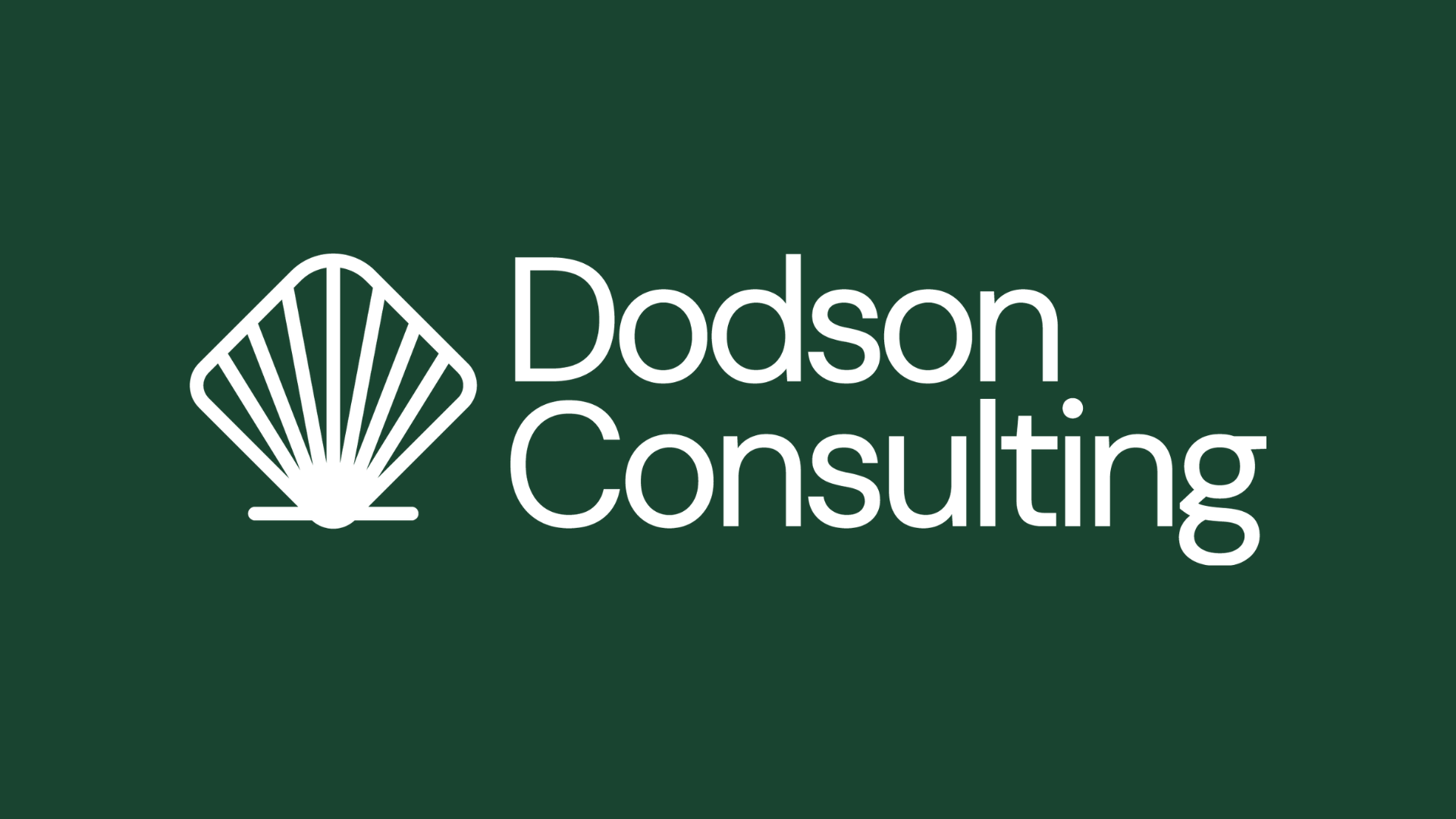 Dodson Consulting brand logo with scallop shell on forest green background