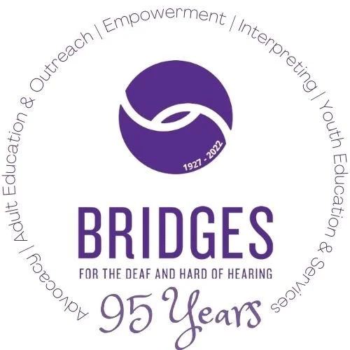 Bridges for the Deaf and Hard of Hearing logo with text below: Little ACEs. Advocacy, Community, Empowerment