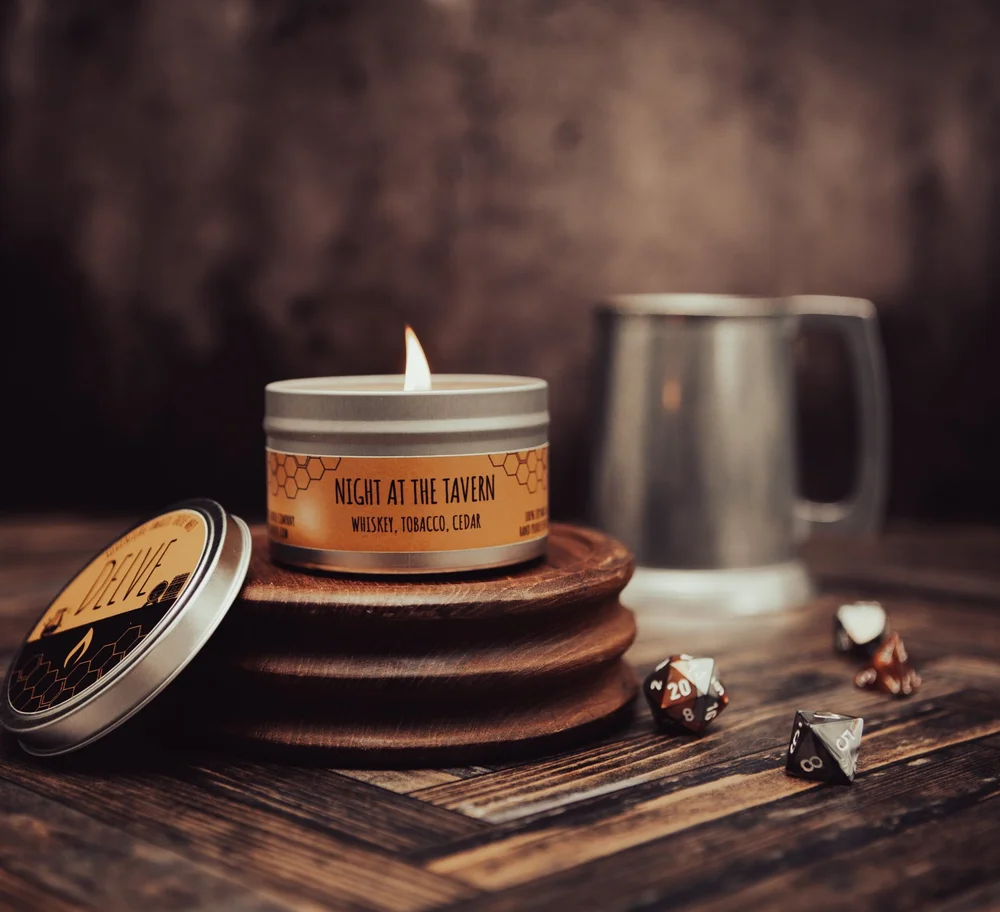 whiskey and tobacco candle Night at the Tavern — Delve Candles