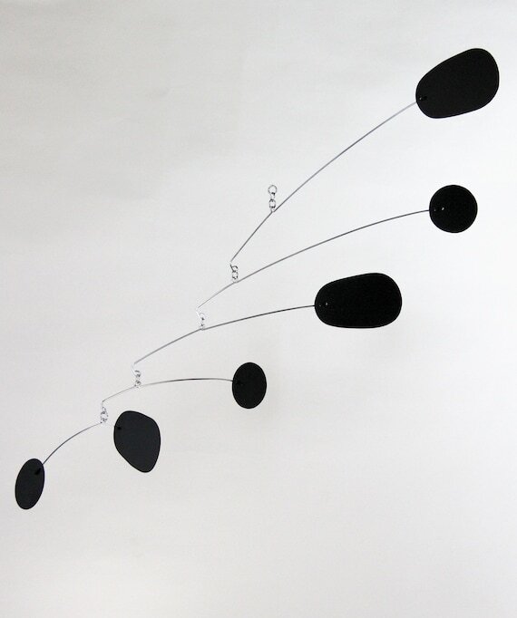 Hanging art mobile by Portland mobile artist Mark Leary . Hanging mobile, kinetic art mobile, adult mobile, modern nursery decor, midcentury modern mobile.