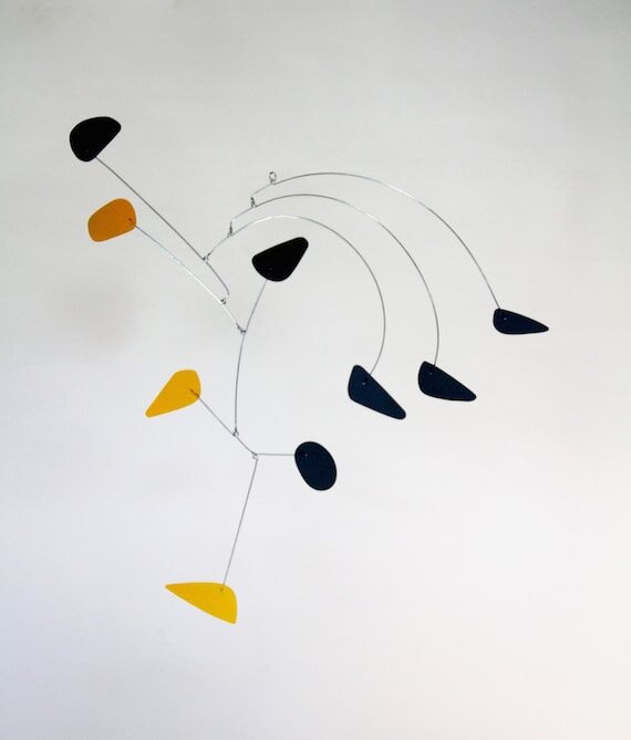 Hanging art mobile by Portland mobile artist Mark Leary . Hanging mobile, kinetic art mobile, adult mobile, modern nursery decor, midcentury modern mobile.