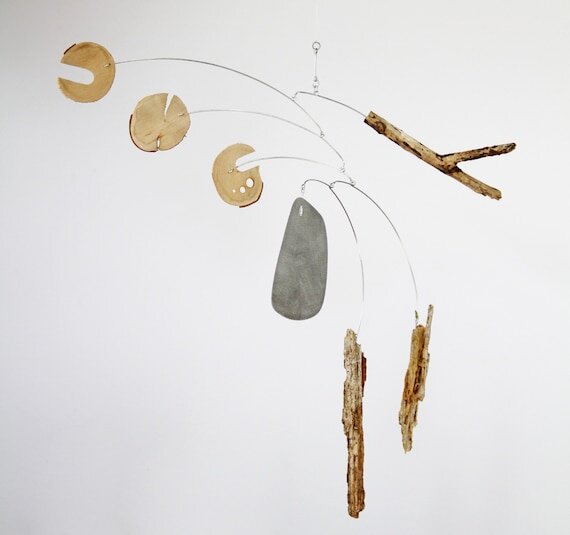 Hanging art mobile by Portland mobile artist Mark Leary . Hanging mobile, kinetic art mobile, adult mobile, modern nursery decor, midcentury modern mobile.