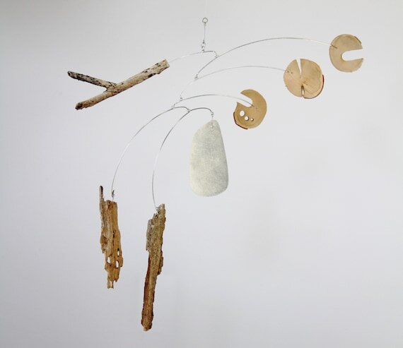 Hanging art mobile by Portland mobile artist Mark Leary . Hanging mobile, kinetic art mobile, adult mobile, modern nursery decor, midcentury modern mobile.