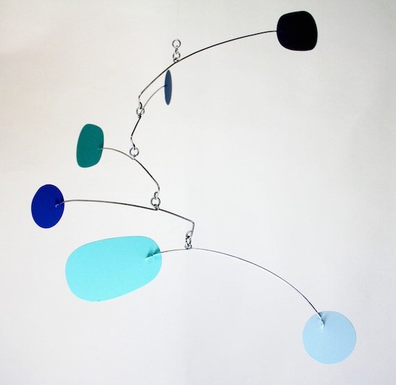 Hanging art mobile by Portland mobile artist Mark Leary . Hanging mobile, kinetic art mobile, adult mobile, modern nursery decor, midcentury modern mobile.