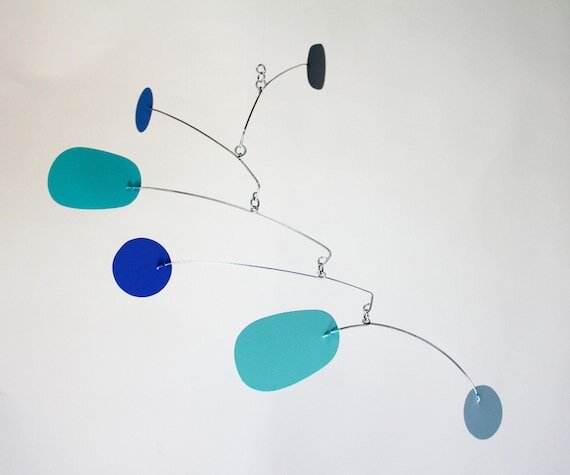 Hanging art mobile by Portland mobile artist Mark Leary . Hanging mobile, kinetic art mobile, adult mobile, modern nursery decor, midcentury modern mobile.