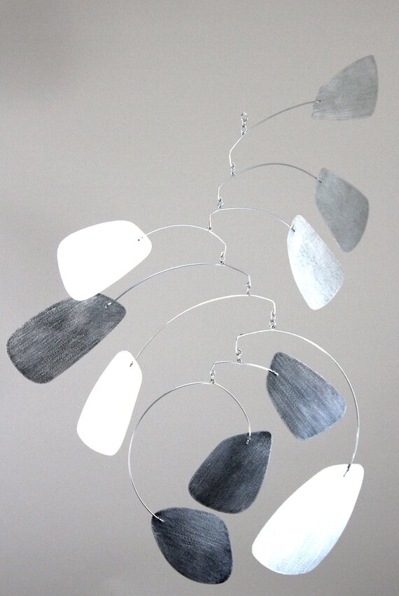 Hanging art mobile by Portland mobile artist Mark Leary . Hanging mobile, kinetic art mobile, adult mobile, modern nursery decor, midcentury modern mobile.