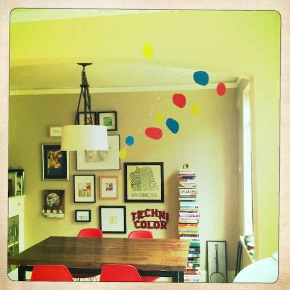 Hanging art mobile by Portland mobile artist Mark Leary . Hanging mobile, kinetic art mobile, adult mobile, modern nursery decor, midcentury modern mobile.