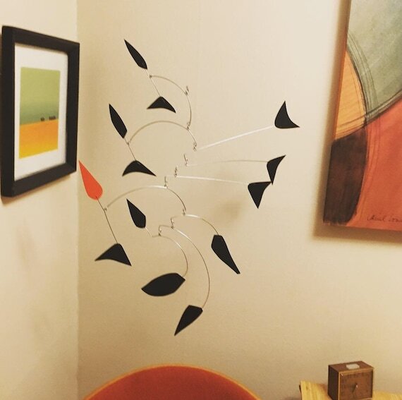 Hanging art mobile by Portland mobile artist Mark Leary . Hanging mobile, kinetic art mobile, adult mobile, modern nursery decor, midcentury modern mobile.