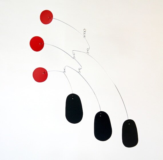 Hanging art mobile by Portland mobile artist Mark Leary . Hanging mobile, kinetic art mobile, adult mobile, modern nursery decor, midcentury modern mobile.