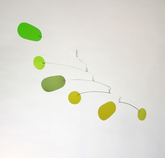 Hanging art mobile by Portland mobile artist Mark Leary . Hanging mobile, kinetic art mobile, adult mobile, modern nursery decor, midcentury modern mobile.