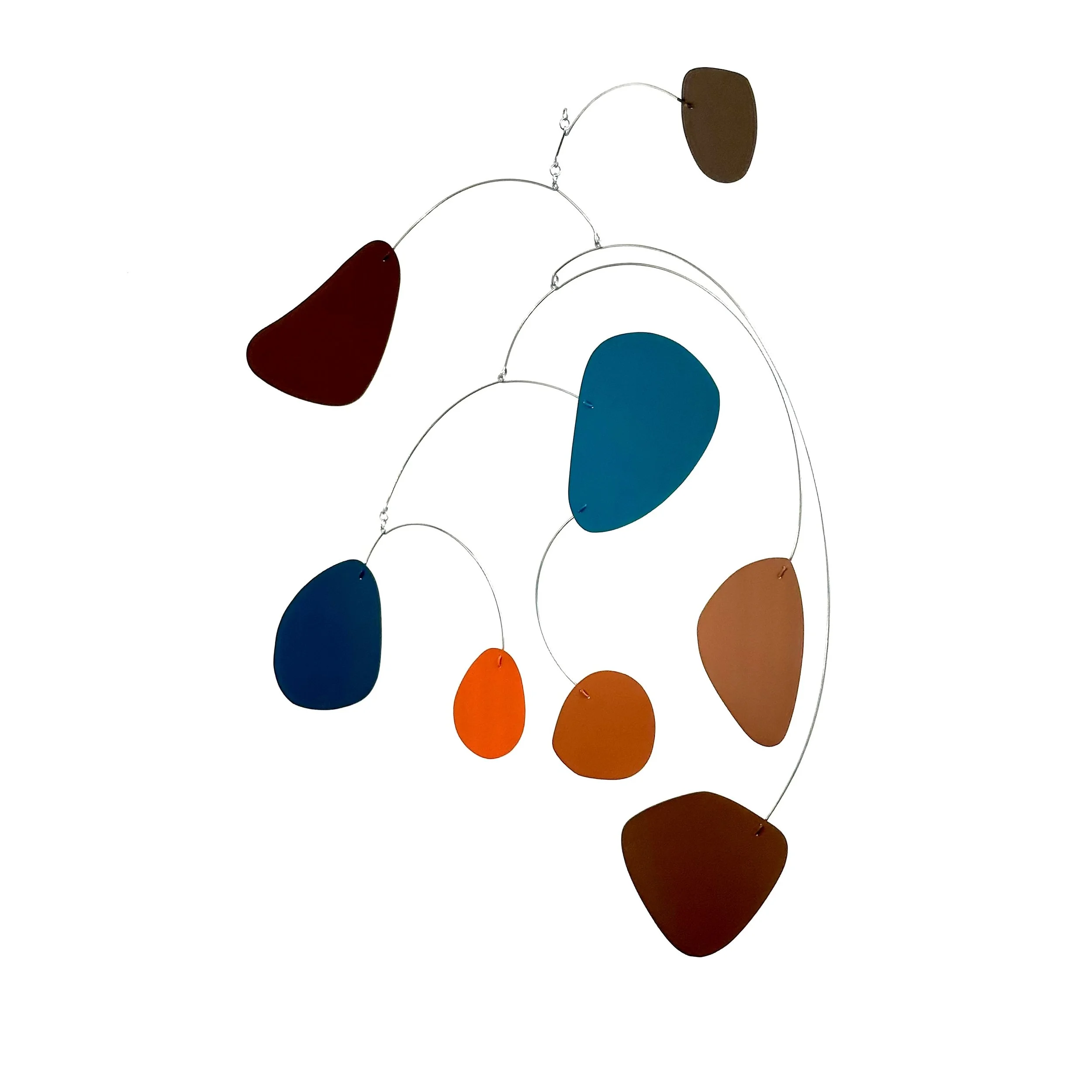 Spatial Defrag blue brown and orange mobile by Mark Leary Designs