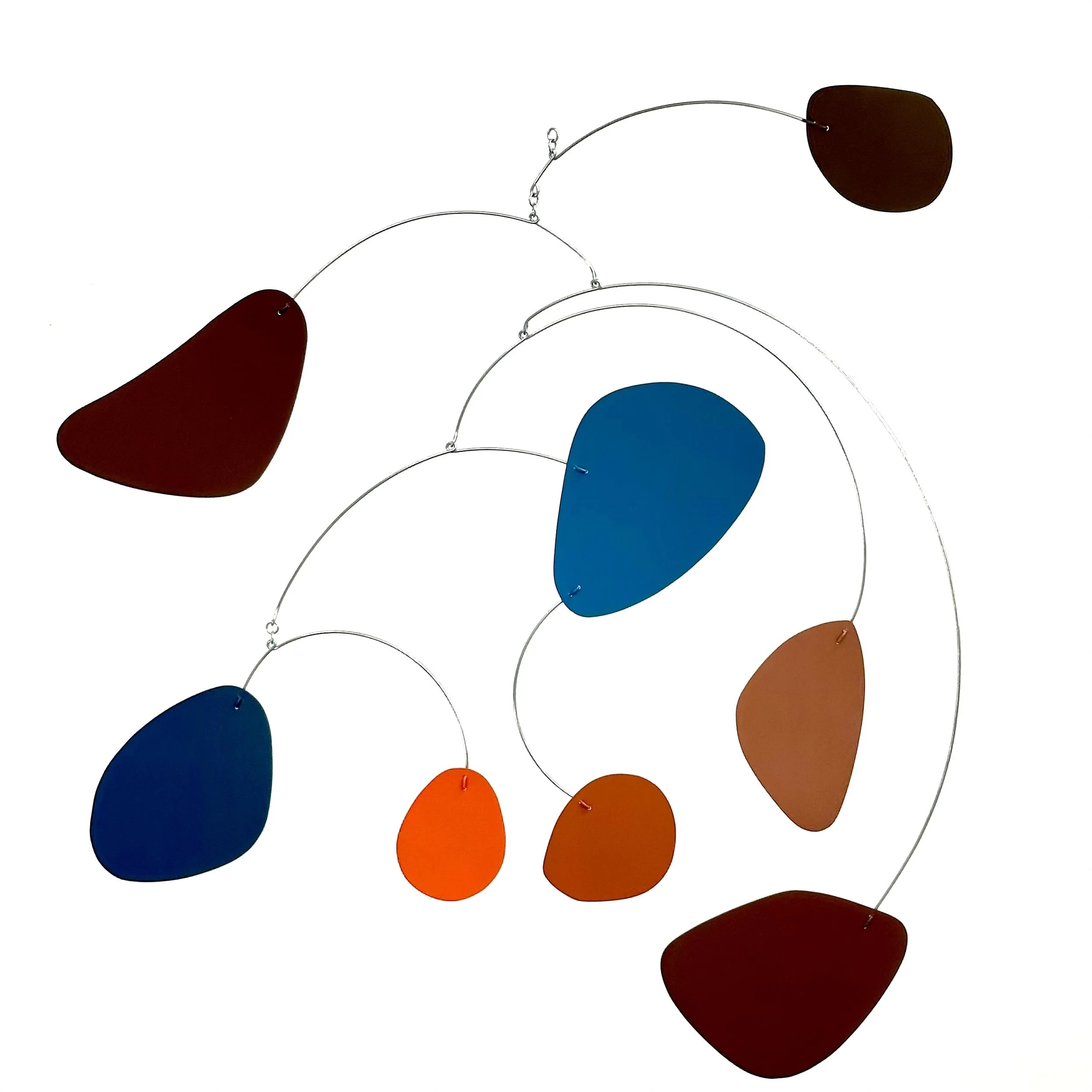 Spatial Defrag blue brown and orange mobile by Mark Leary Designs