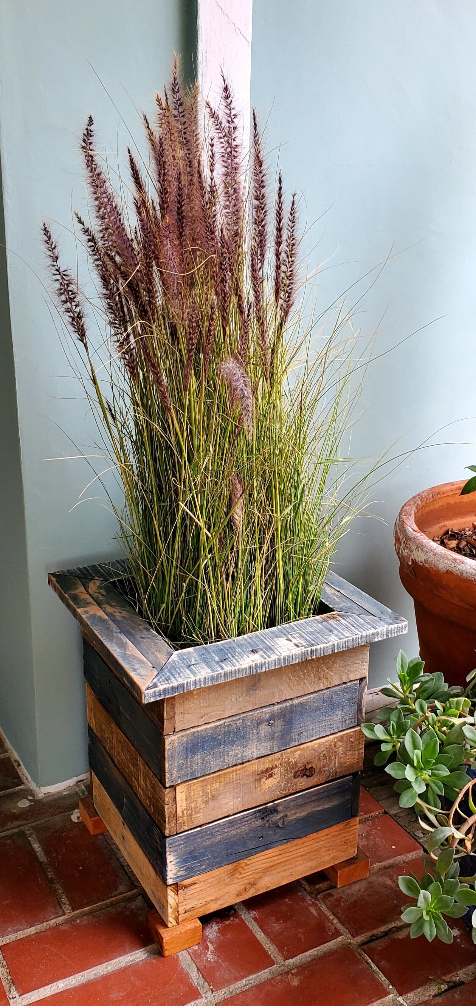 Small Striped Planter in blue
