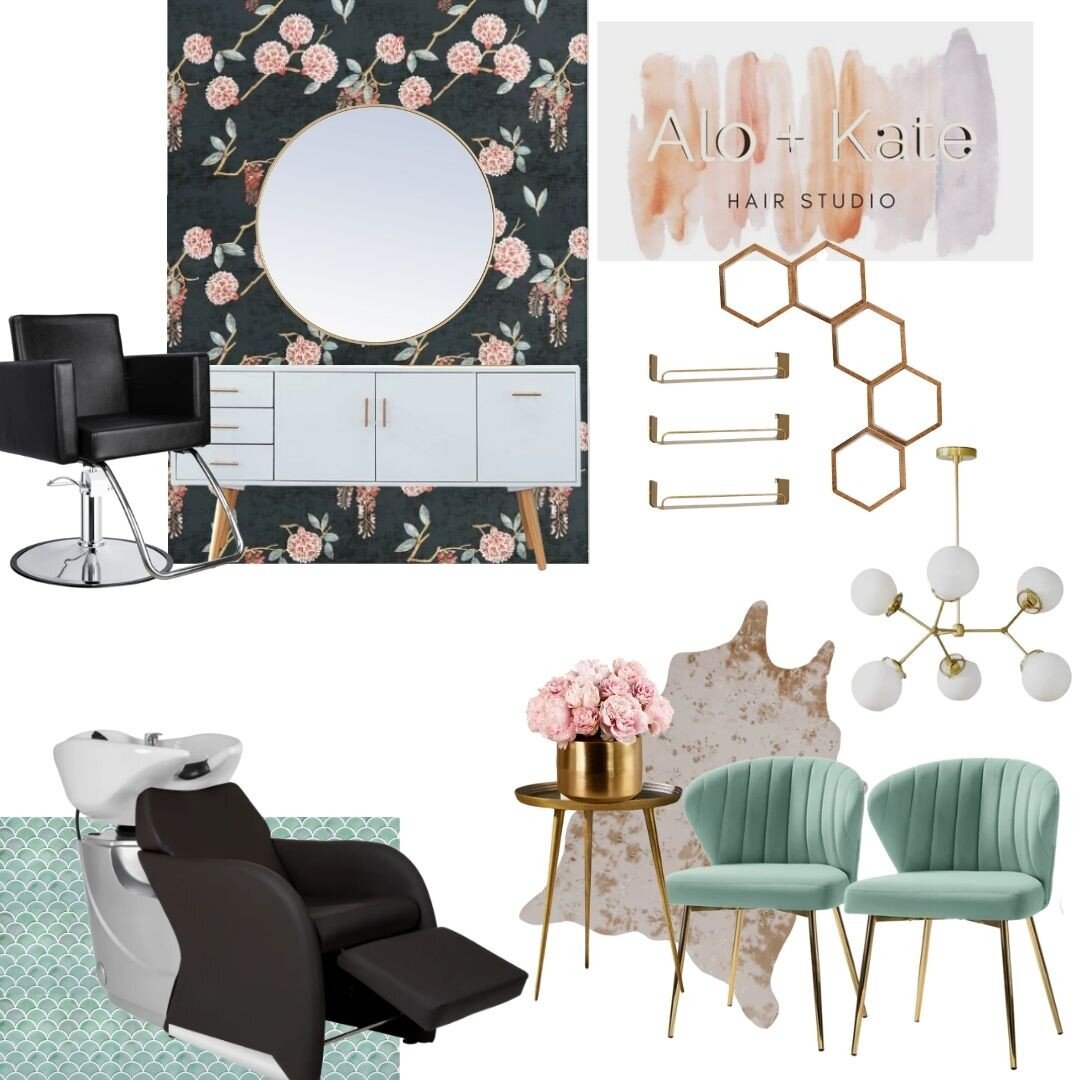 A chance to get creative and have some fun with design! Can't wait to see this beauty come to life for so many reasons! @aloandkate 
#interiordesign #moodboards #wallpaper #neonsigns #salondesign #wallpaper #mixingitup