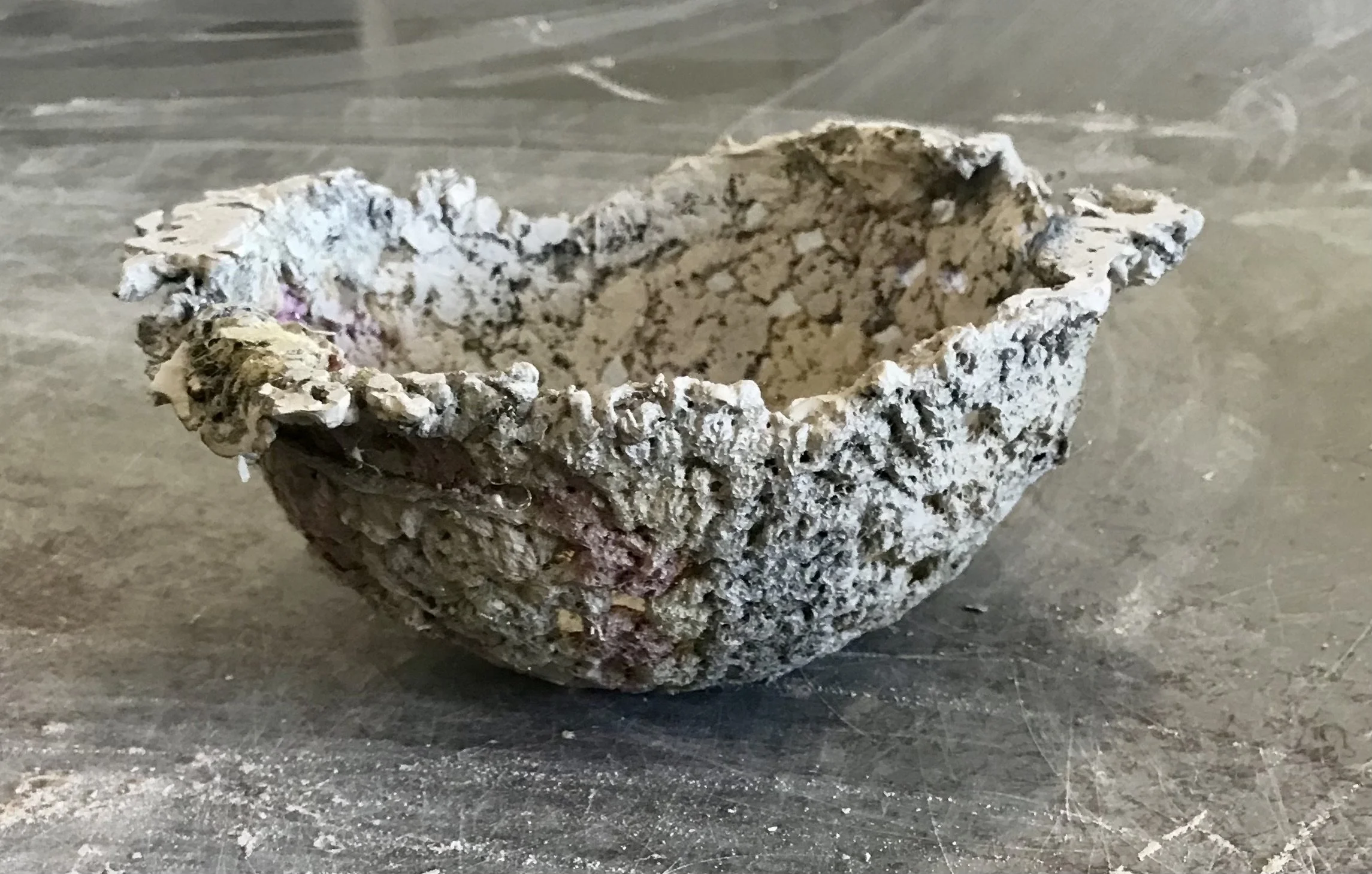 knitted yarn and stoneware slip