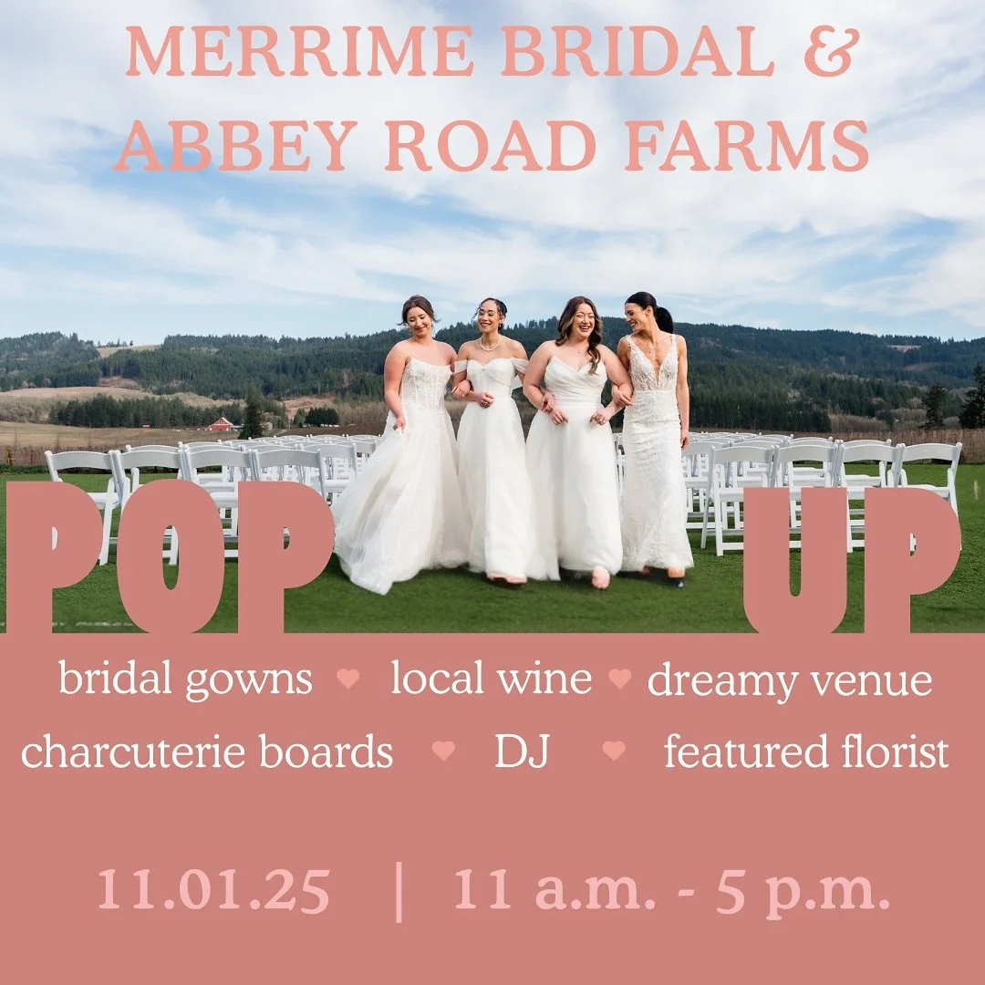 Mark your calendars for November 1st ποΈ
@MerrimeBridal Pop-Up Sale at the dreamy @AbbeyRoadEvents! π·π°‍βοΈ 
ποΈ $20 Ticket includes bride + 2 guests
π» Tix via www.website.com / Link in bio
πͺ Door tickets: $25
What’s included:
π Merri