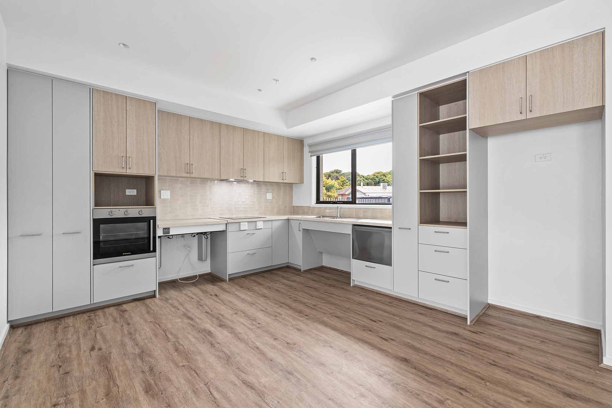 A view of the kitchen at the Balmain and Co Rosebud SDA
