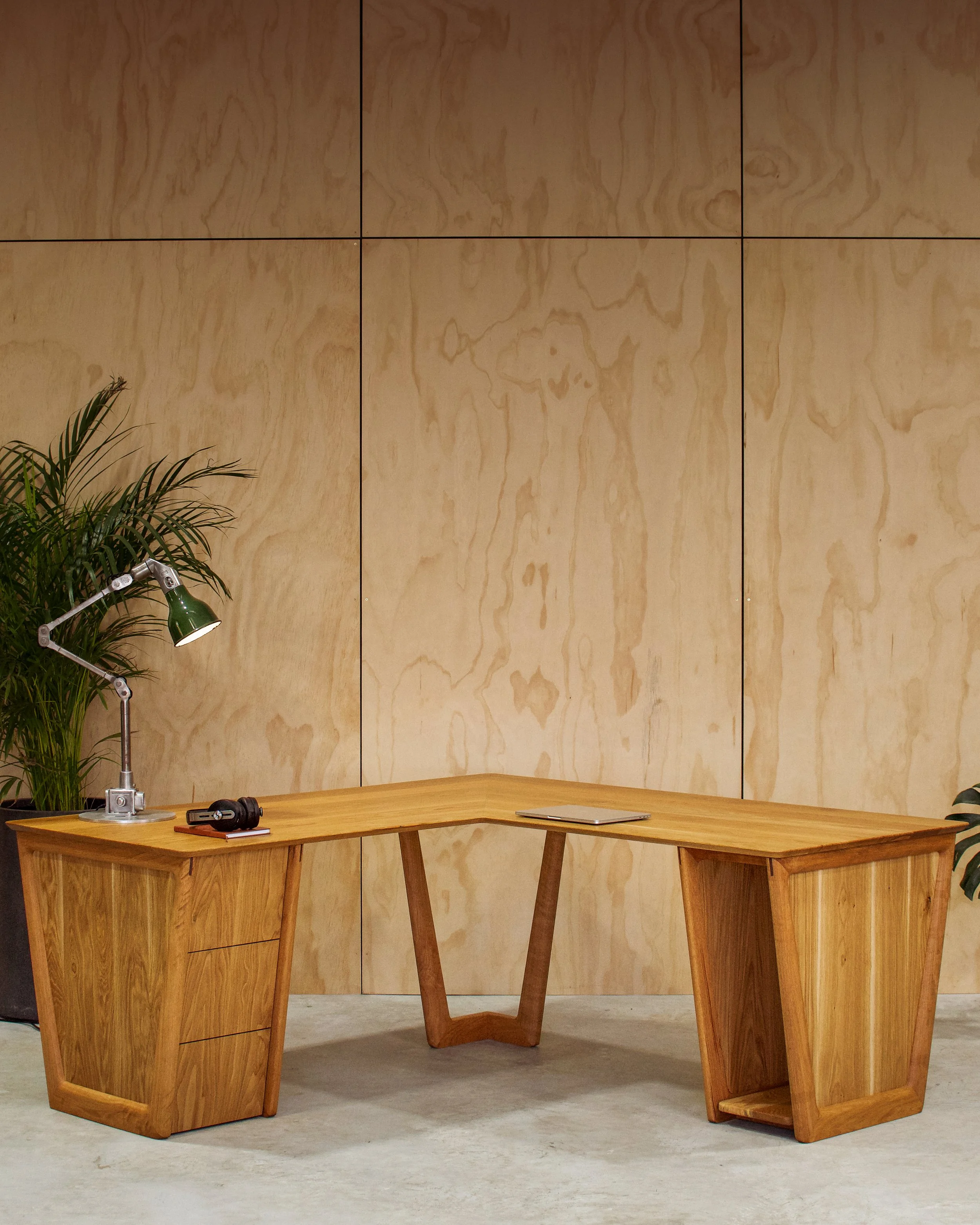 White oak corner desk