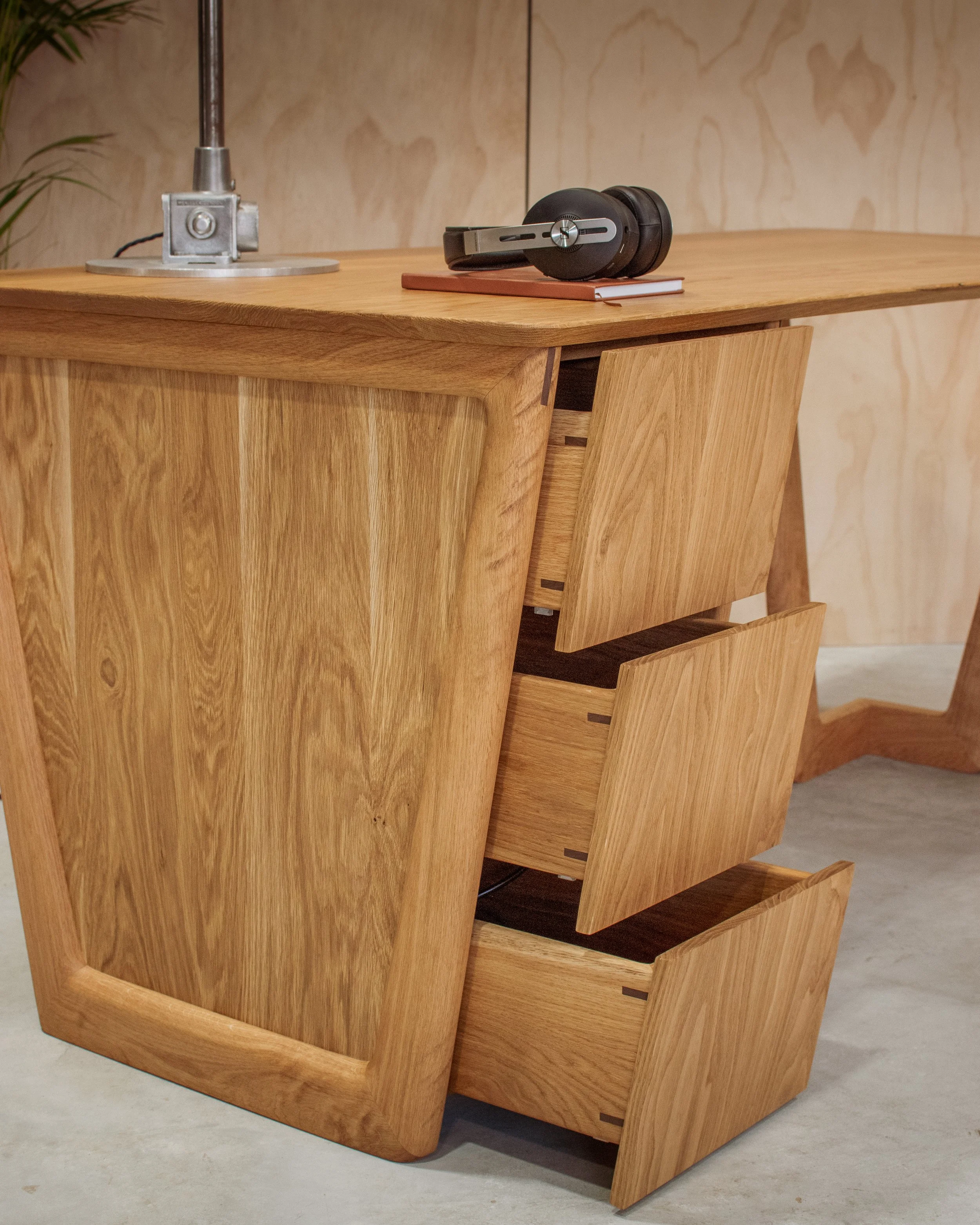White oak corner desk