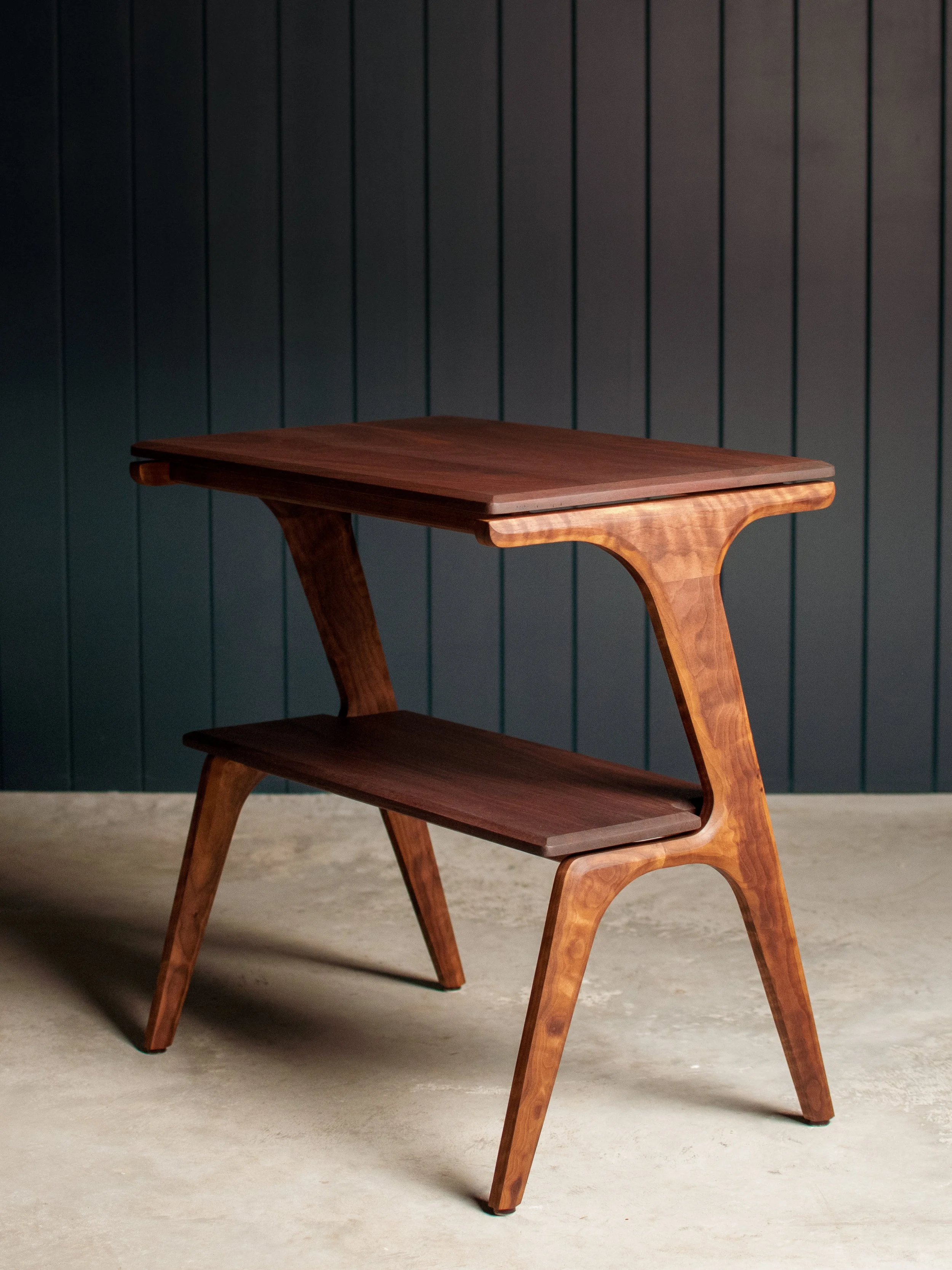 Walnut and blackened jarrah side table