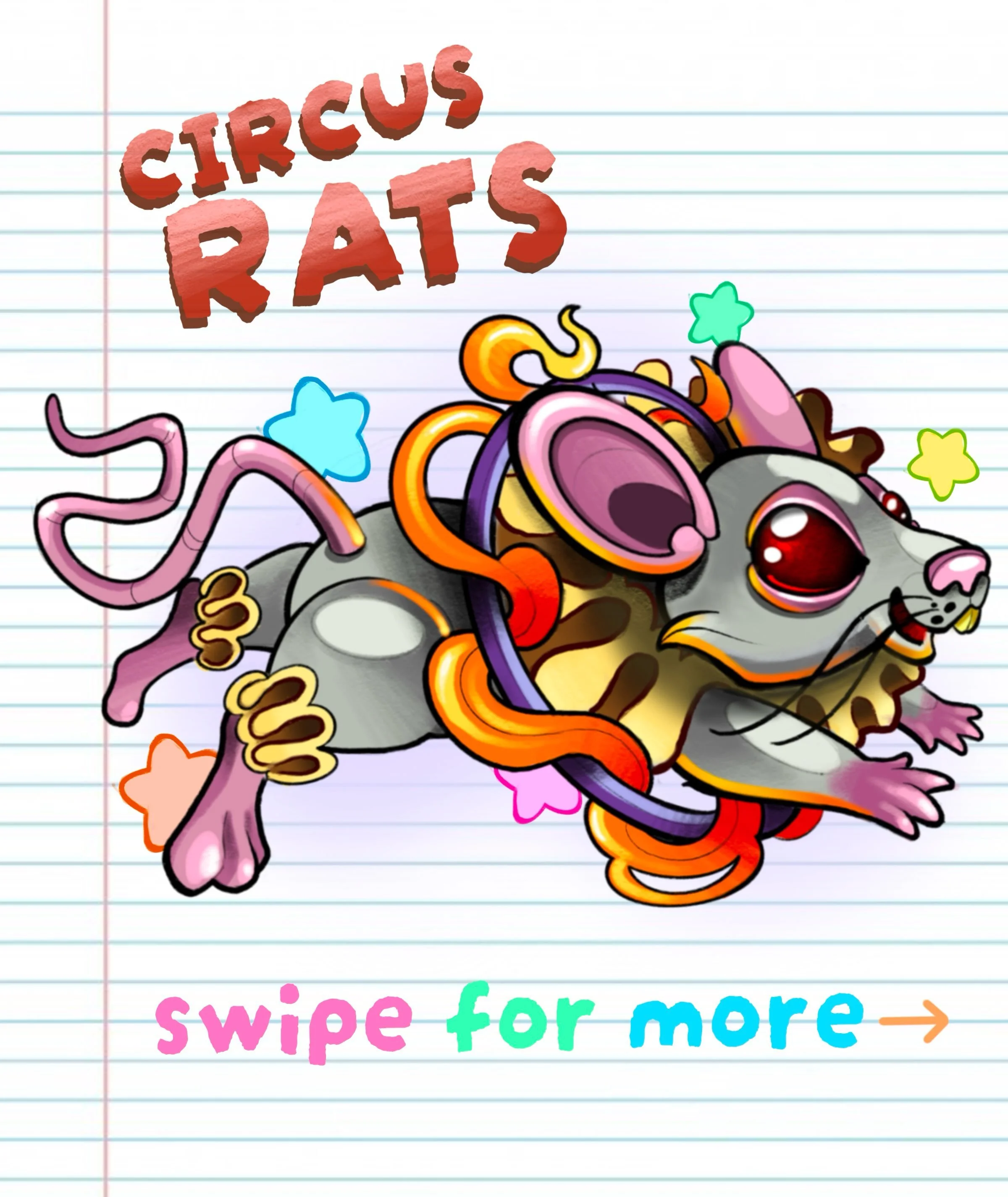 🎪 𝒏𝒆𝒘 𝒇𝒍𝒂𝒔𝒉 𝒅𝒓𝒐𝒑! 🐀 
would LOVE to make these into fun tattoos! 

⭐️DM or Email me at oddtats@gmail.com 

you can also book thru my website! 
www.oddtattoos.com

increasing size is perfectly fine, however there will be a small price adj