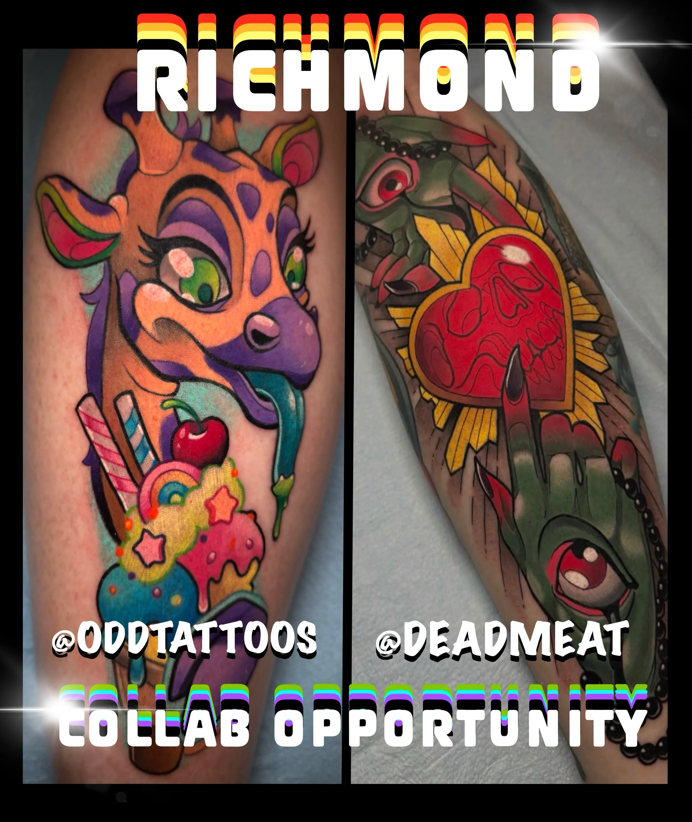 💥𝐂𝐎𝐋𝐋𝐀𝐁 𝐎𝐏𝐏𝐎𝐑𝐓𝐔𝐍𝐈𝐓𝐘💥
October 25th 2027 Richmond, VA! 
This year at the @richmondtattooconvention my great friend @deadmeat and I are teaming up to make a 𝙆𝙄𝙇𝙇𝙀𝙍 tattoo. 
We are seeking ONE client for this spot ☝🏻

Are YOU in
