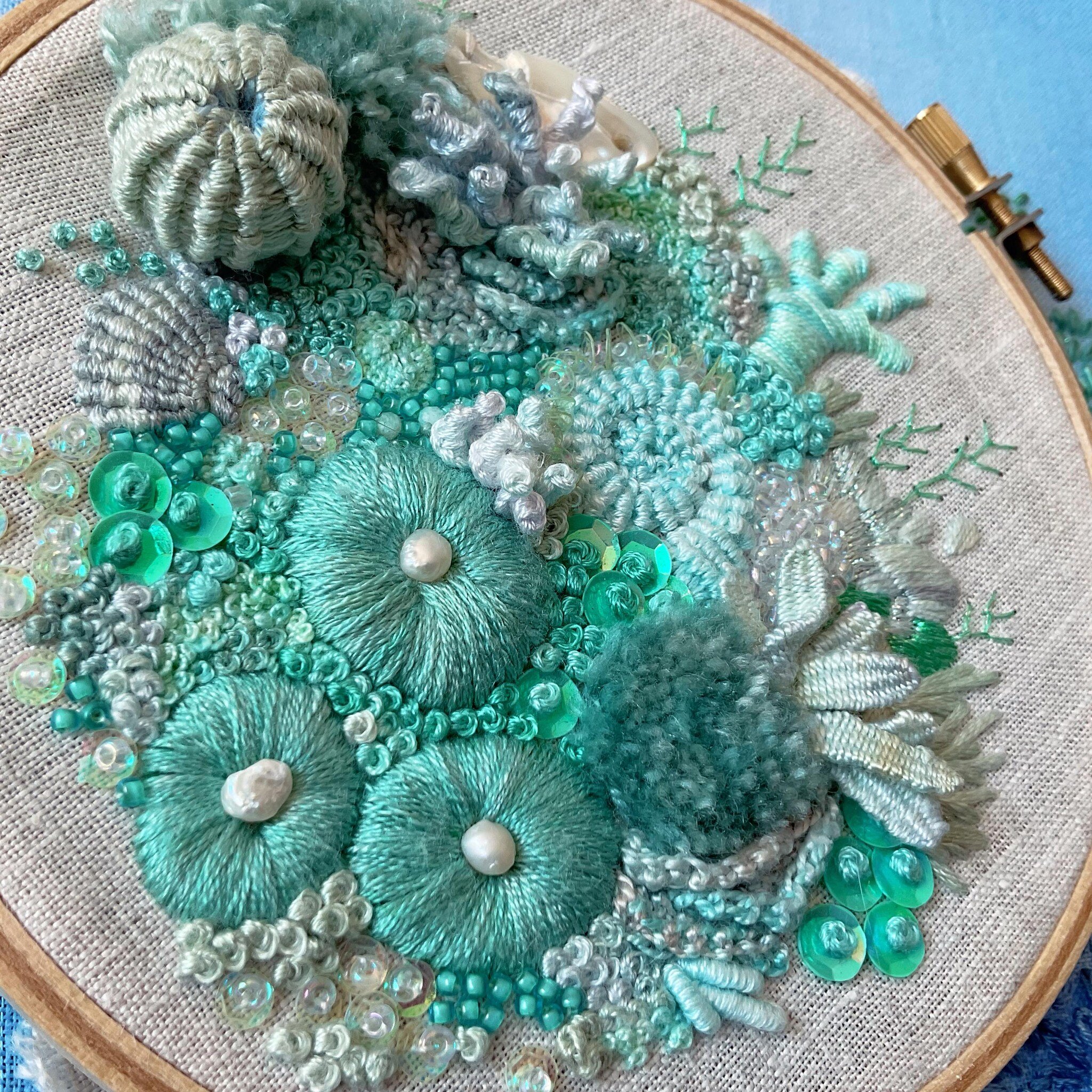 Coral! Bookings via @hobbysewfigtree #embroidery #hoopart #textileart #handstitched #embroideryclass #workshop