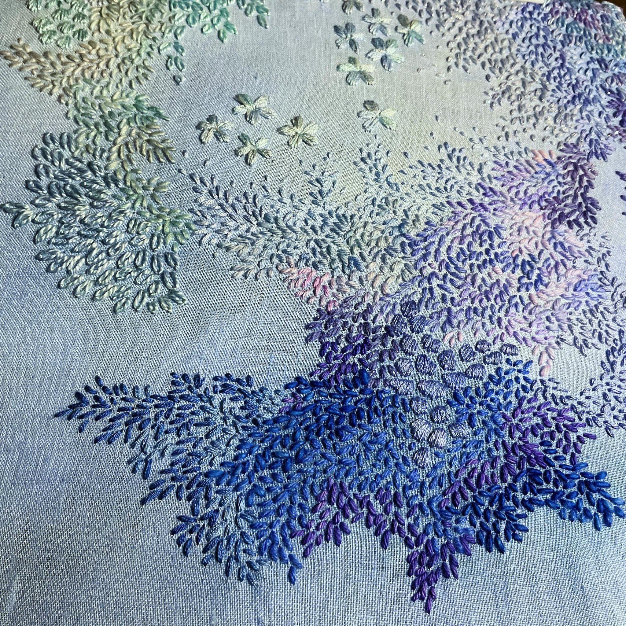More beautiful blues&hellip; #embroidered #floraldesign #textileartist #handstitched