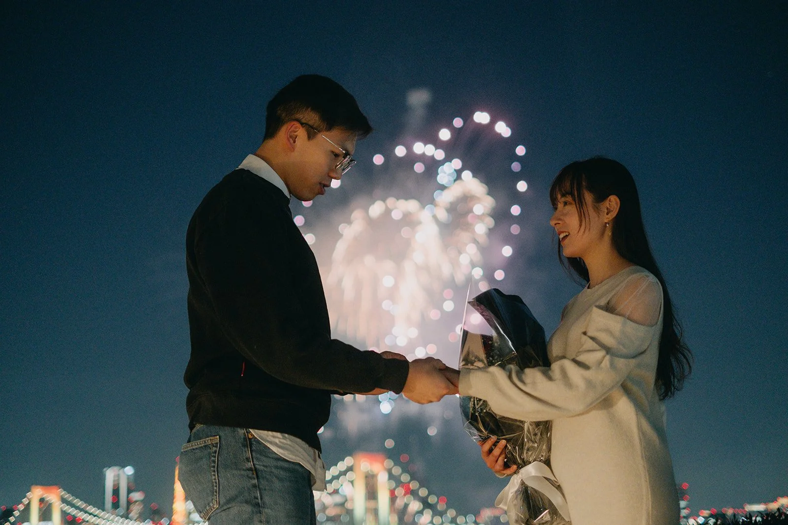 Timing a Proposal with Odaiba Rainbow Fireworks in Tokyo