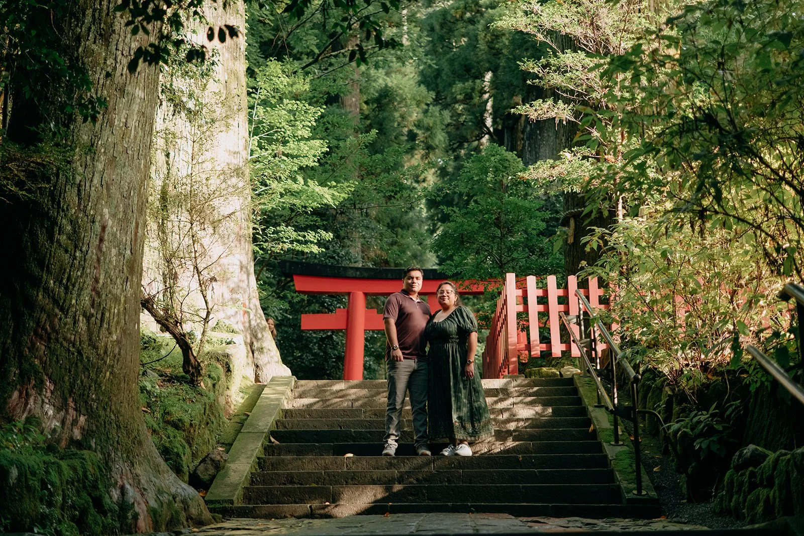 Hakone Jinja shrine grounds at sunrise Japan proposal morning