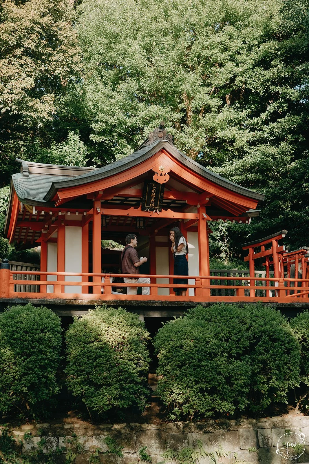Man proposing to girlfriend at Nezu Shrine Tokyo Japan