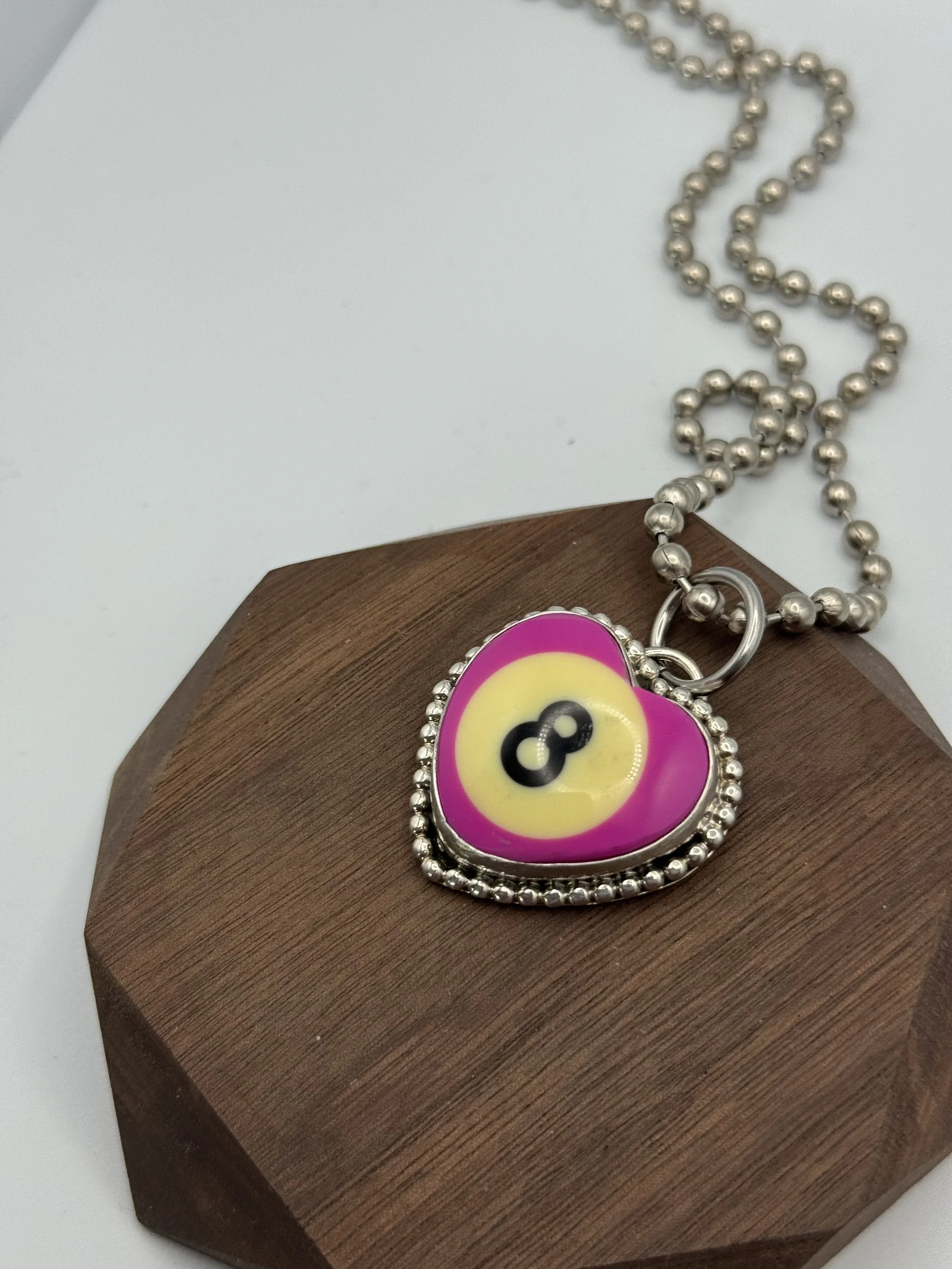 RARE FUCHSIA 8 BALL HEART NECKLACE