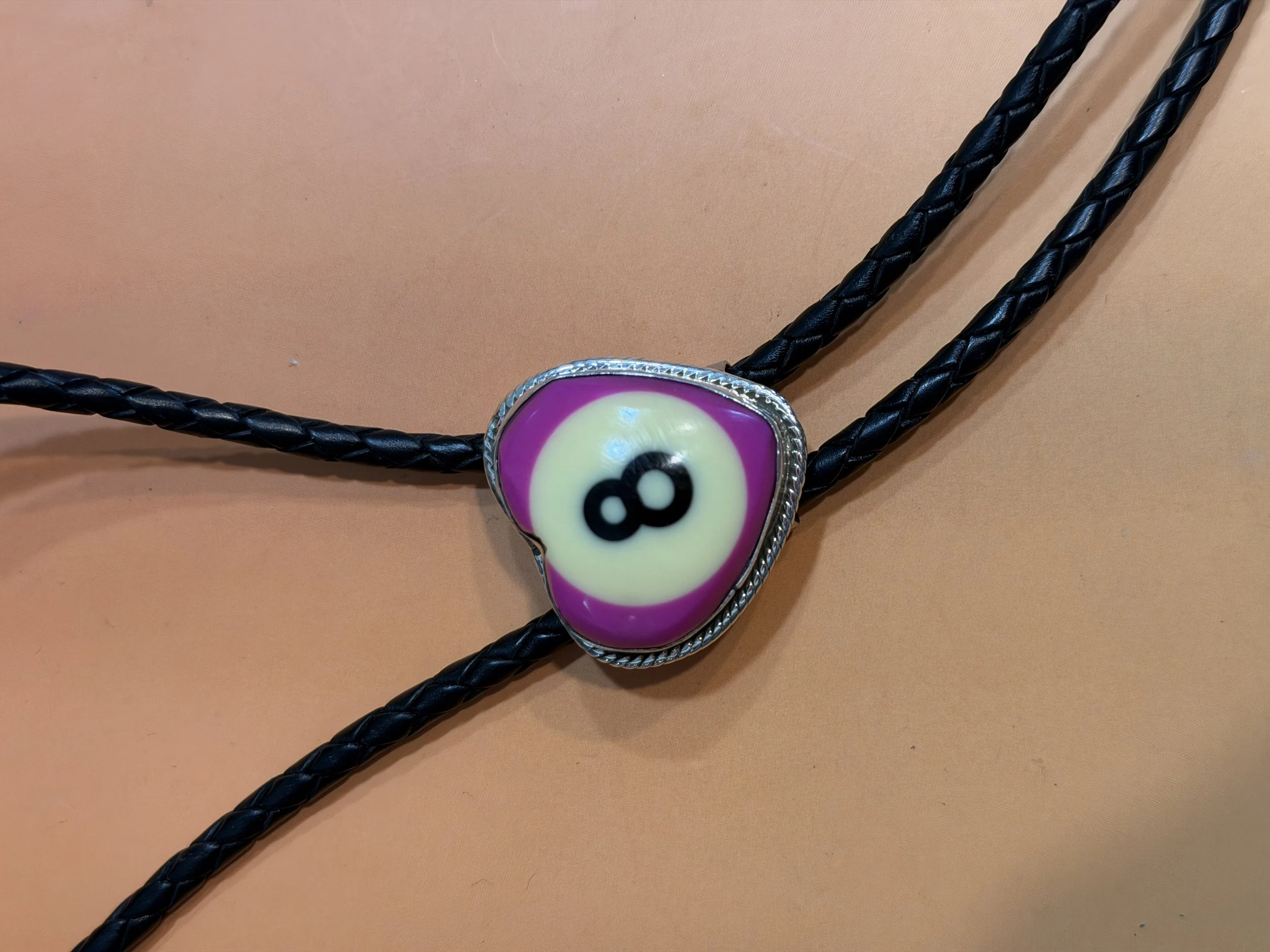 FUCHSIA 8 BALL HEART SHAPED BILLIARD BALL BOLO