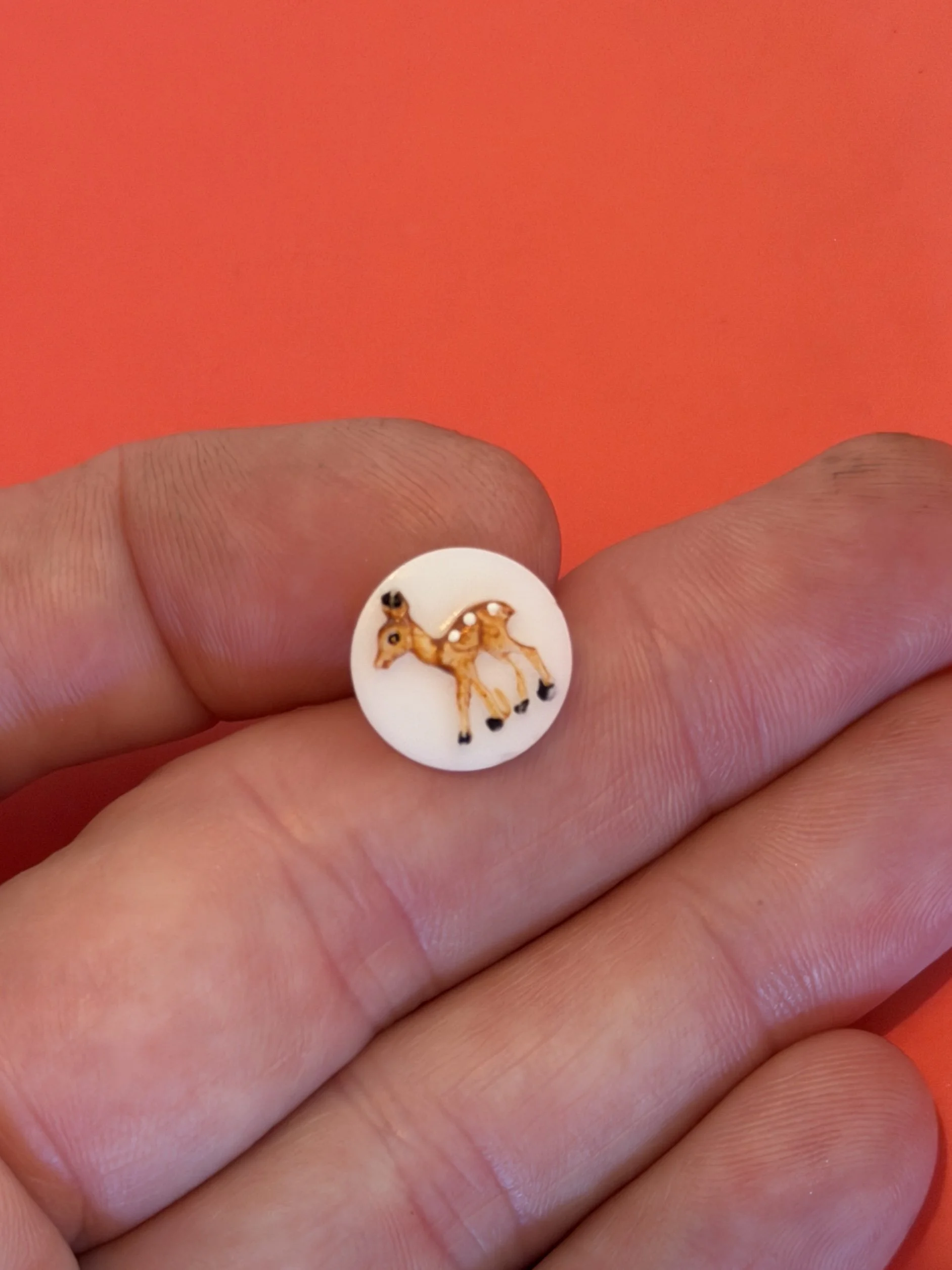 FAWN ON WHITE VINTAGE GLASS BUTTON - Ring or Necklace