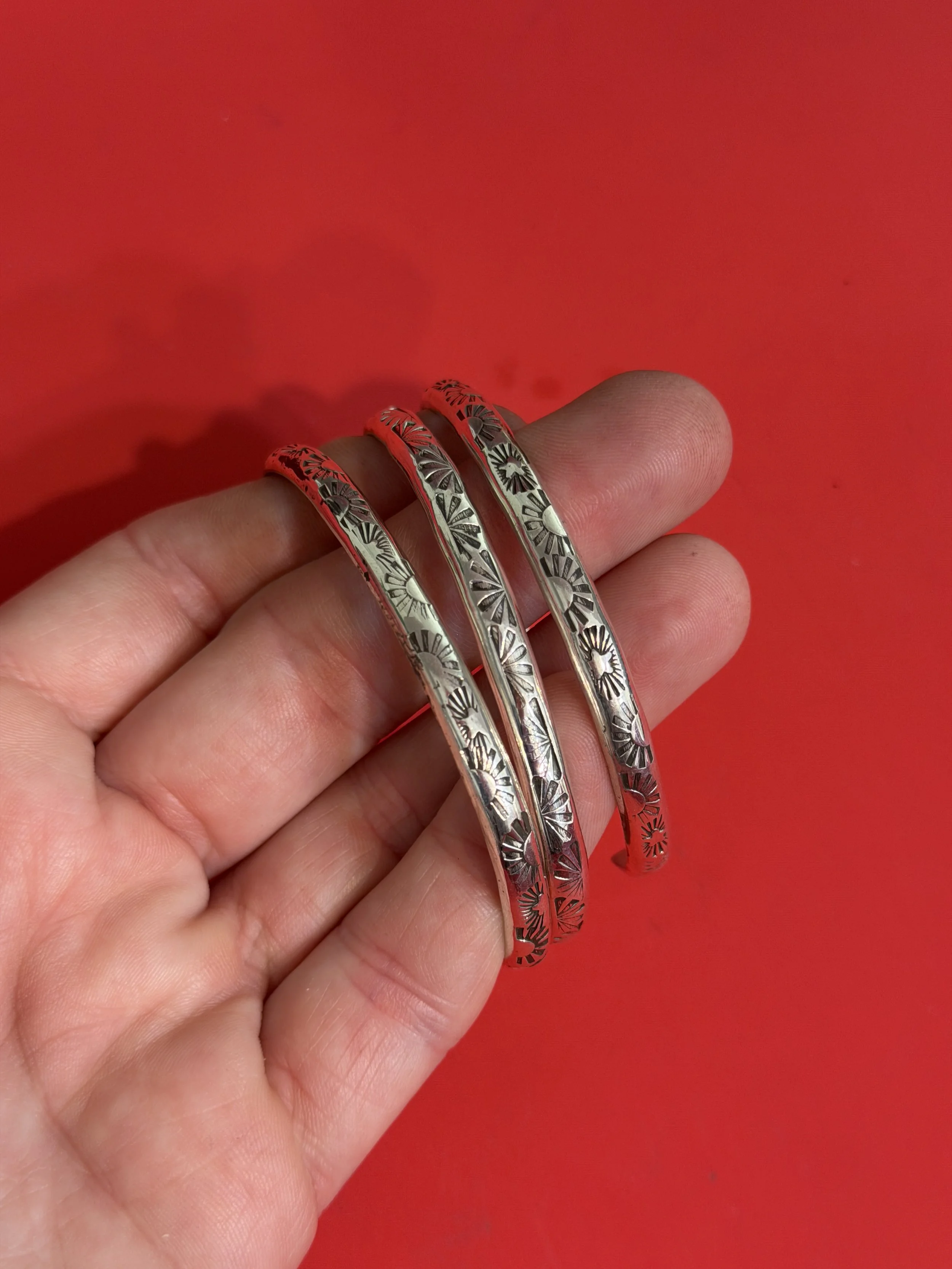 Thick Silver Stamped Stacker Cuffs