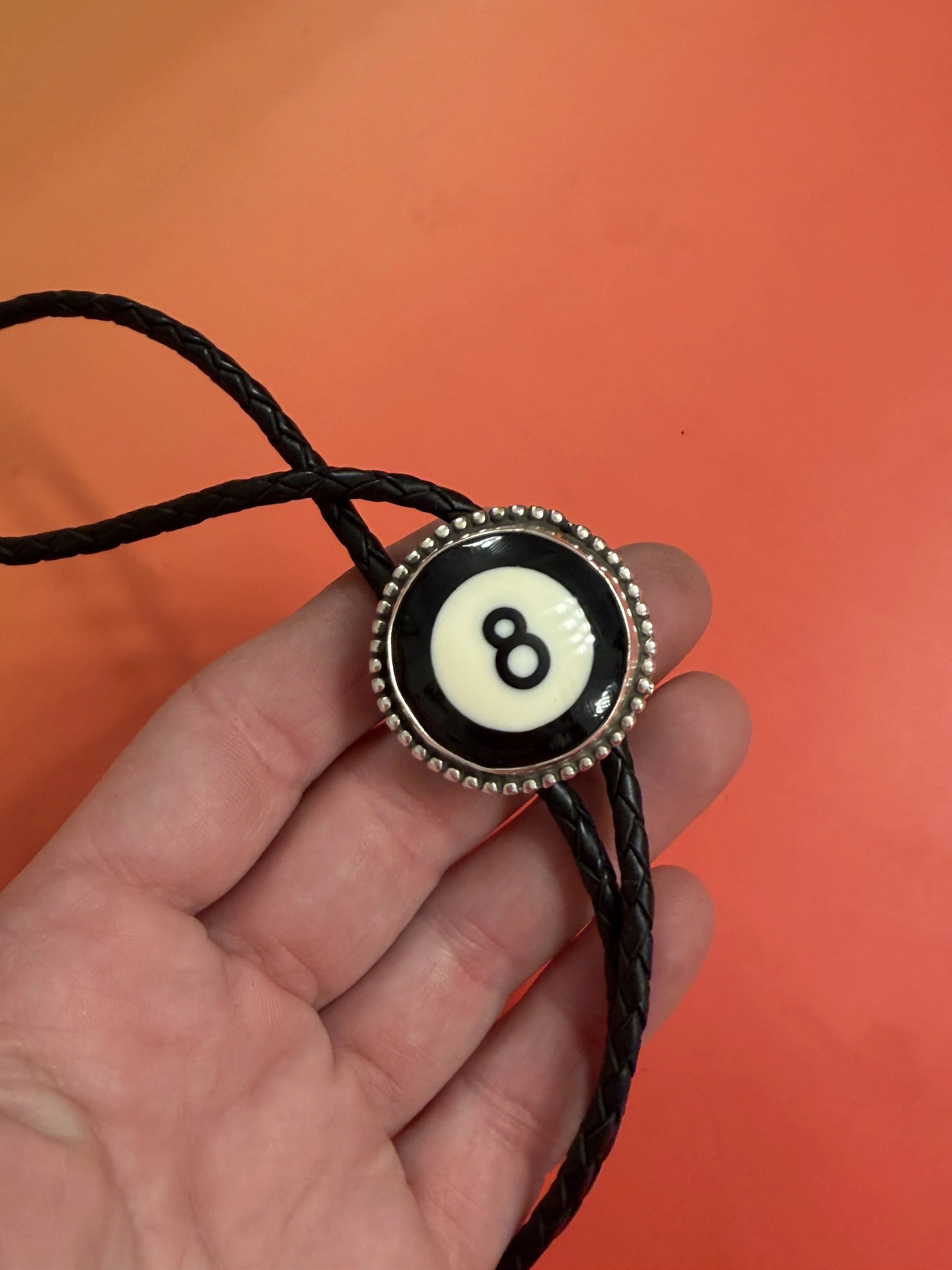 VINTAGE BLACK ROUND 8 BALL BOLO