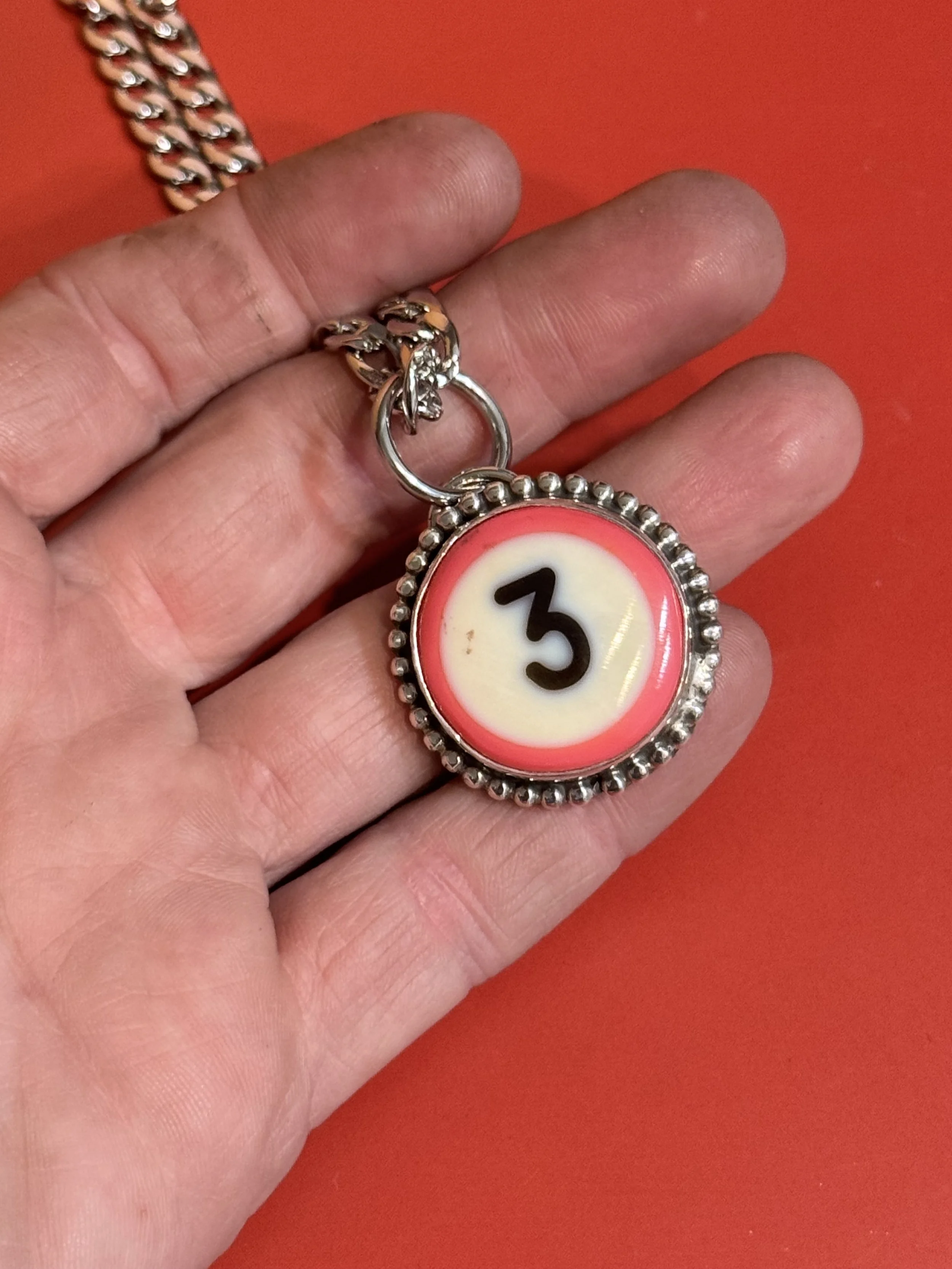 VINTAGE PINK 3 BILLIARD BALL NECKLACE