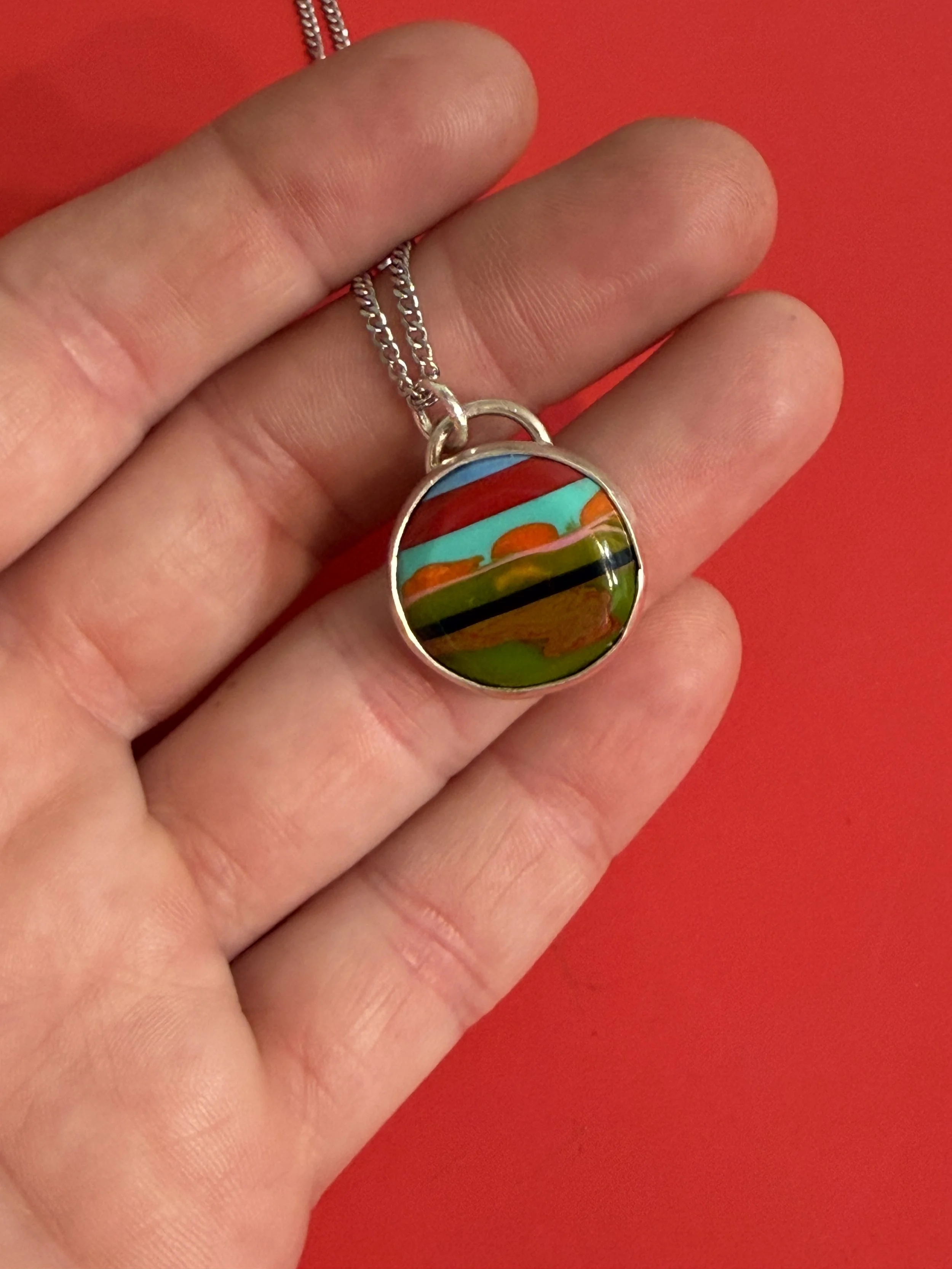 'DESERT' SERAPE STRIPE MIXED MEDIA PENDANT NECKLACE