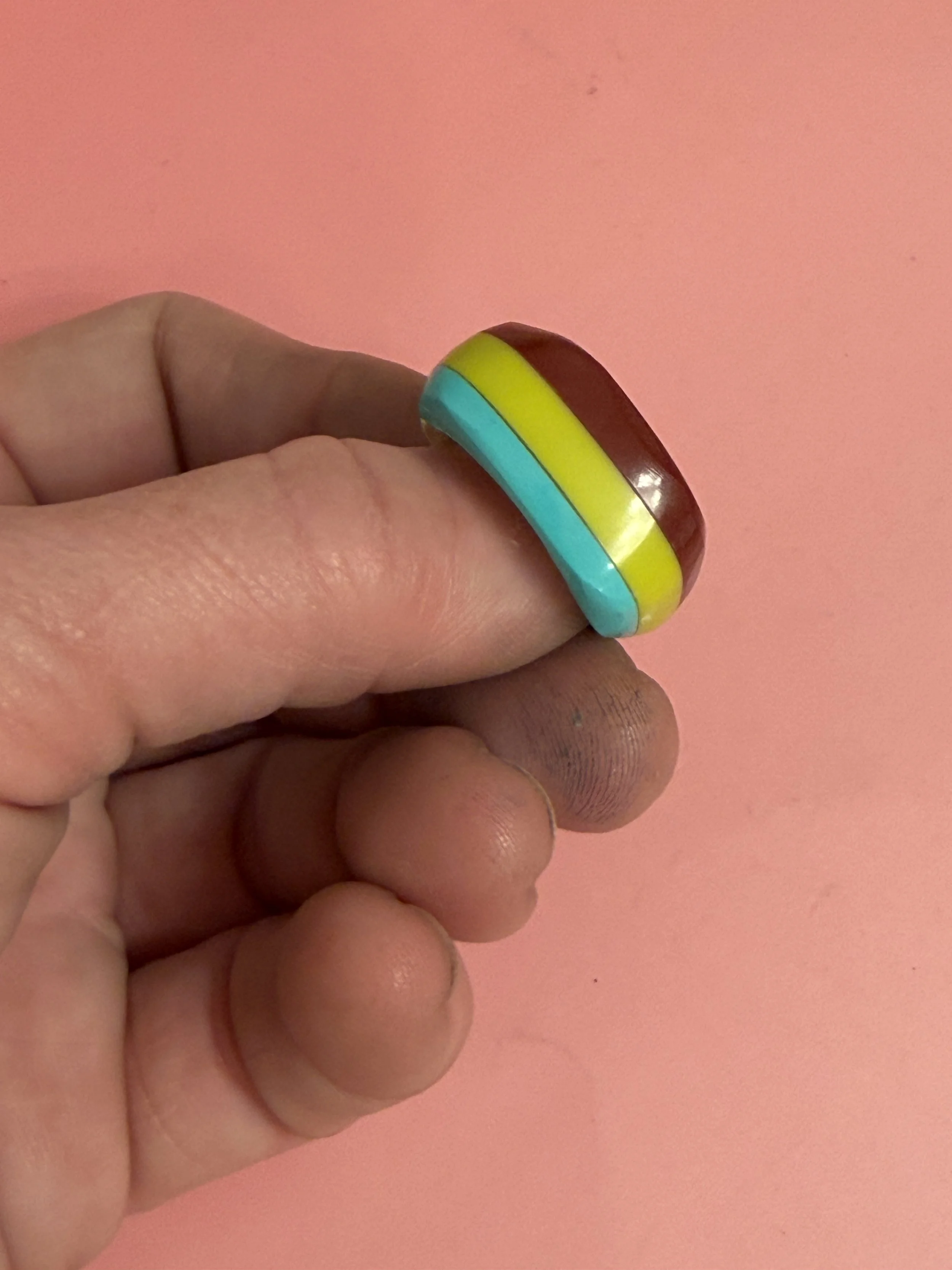 BROWN/CHARTREUSE/MINT STRIPED POOL BALL RING SIZE 8