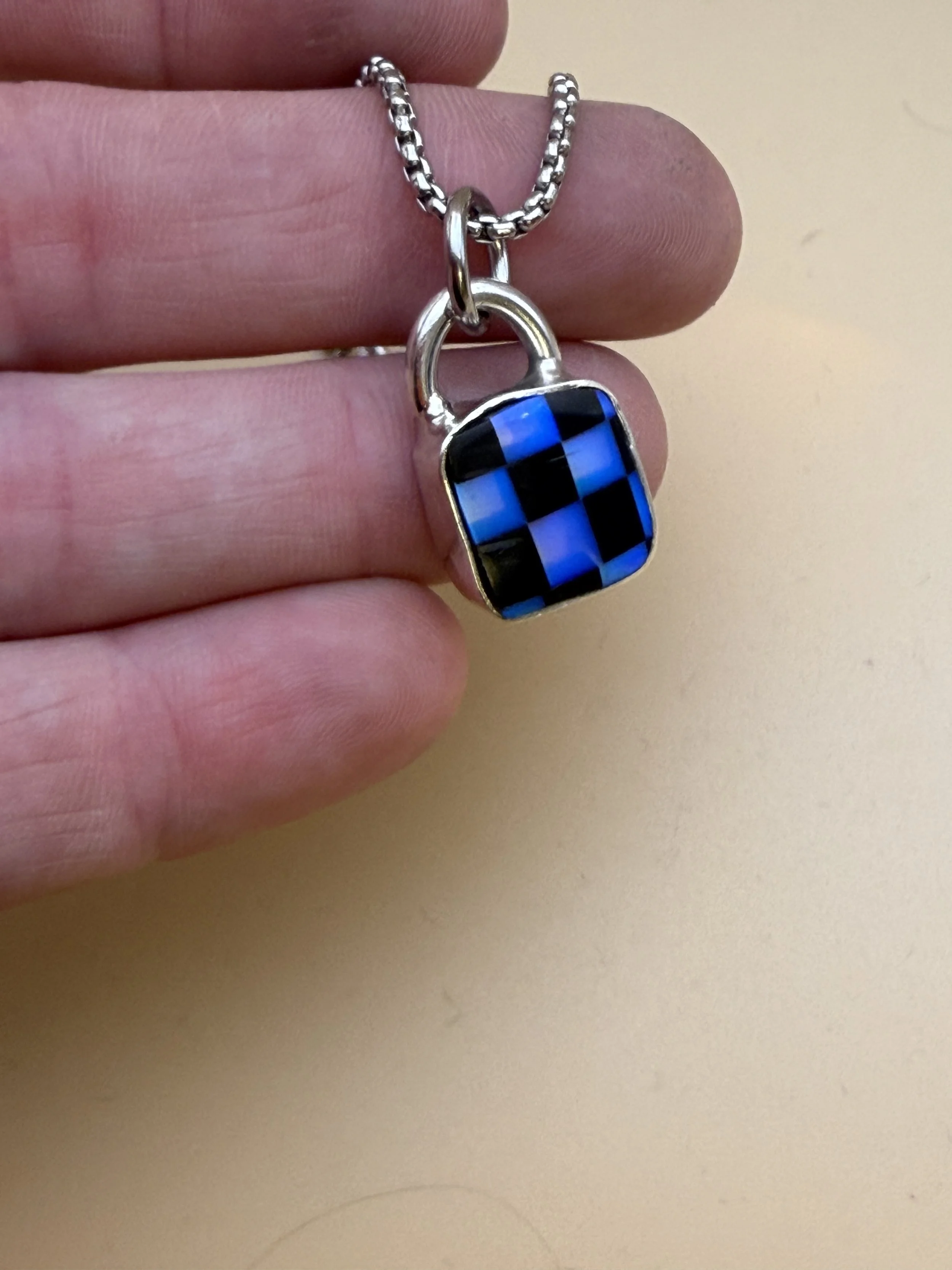 B & W BILLIARD SCRAP AND OPALITE CHECKERBOARD NECKLACE