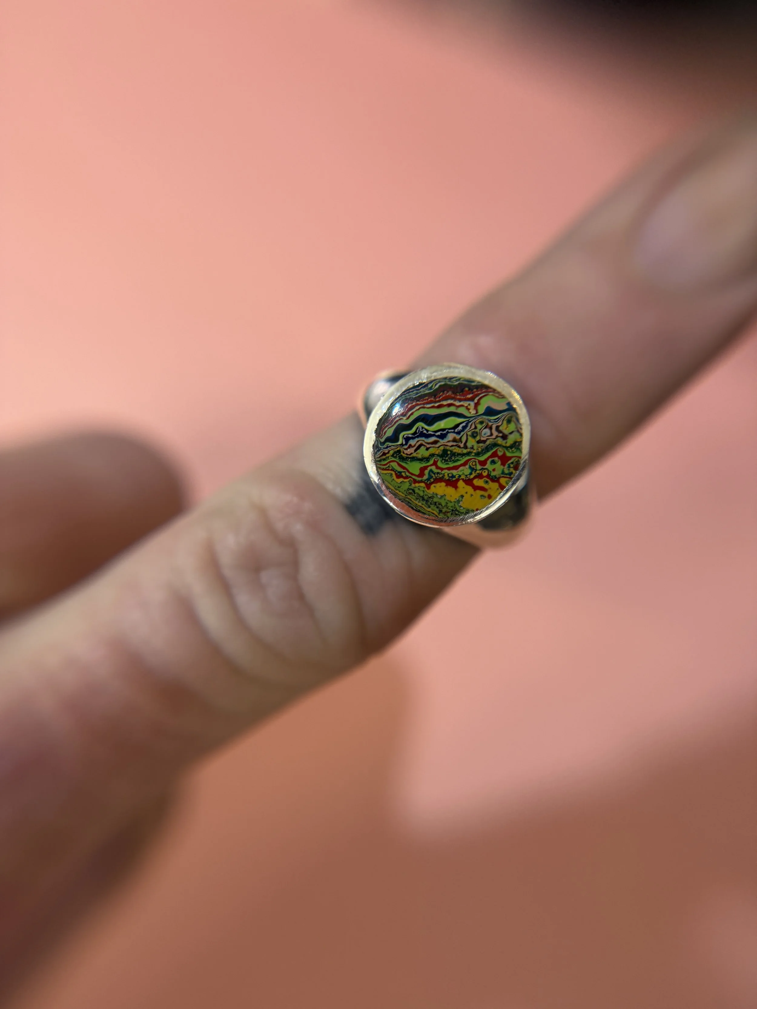 Fordite Signet Style Ring Size 7
