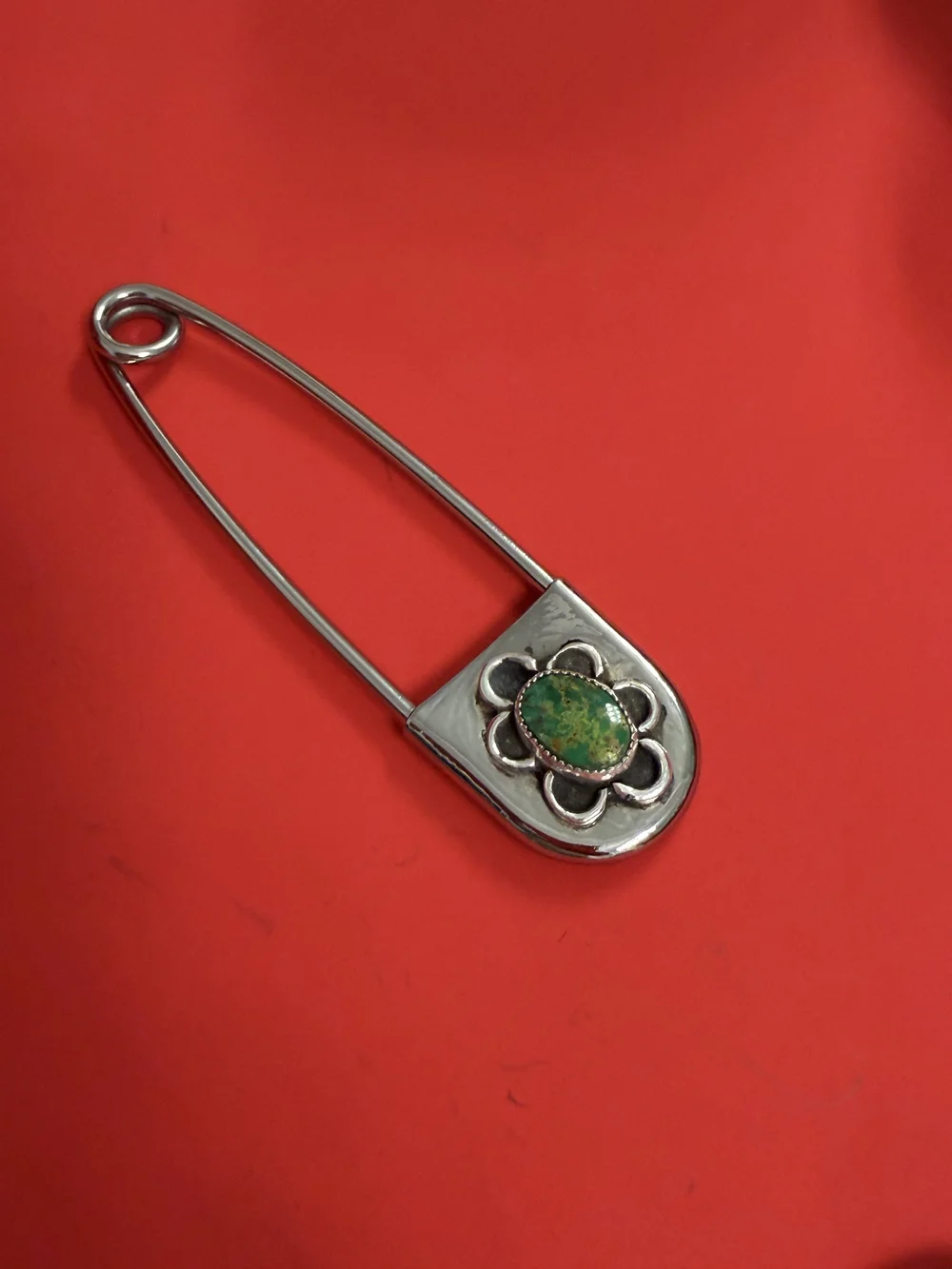 Green Royston turquoise 4.25” jumbo safety pin — Sage Silver Jewelry
