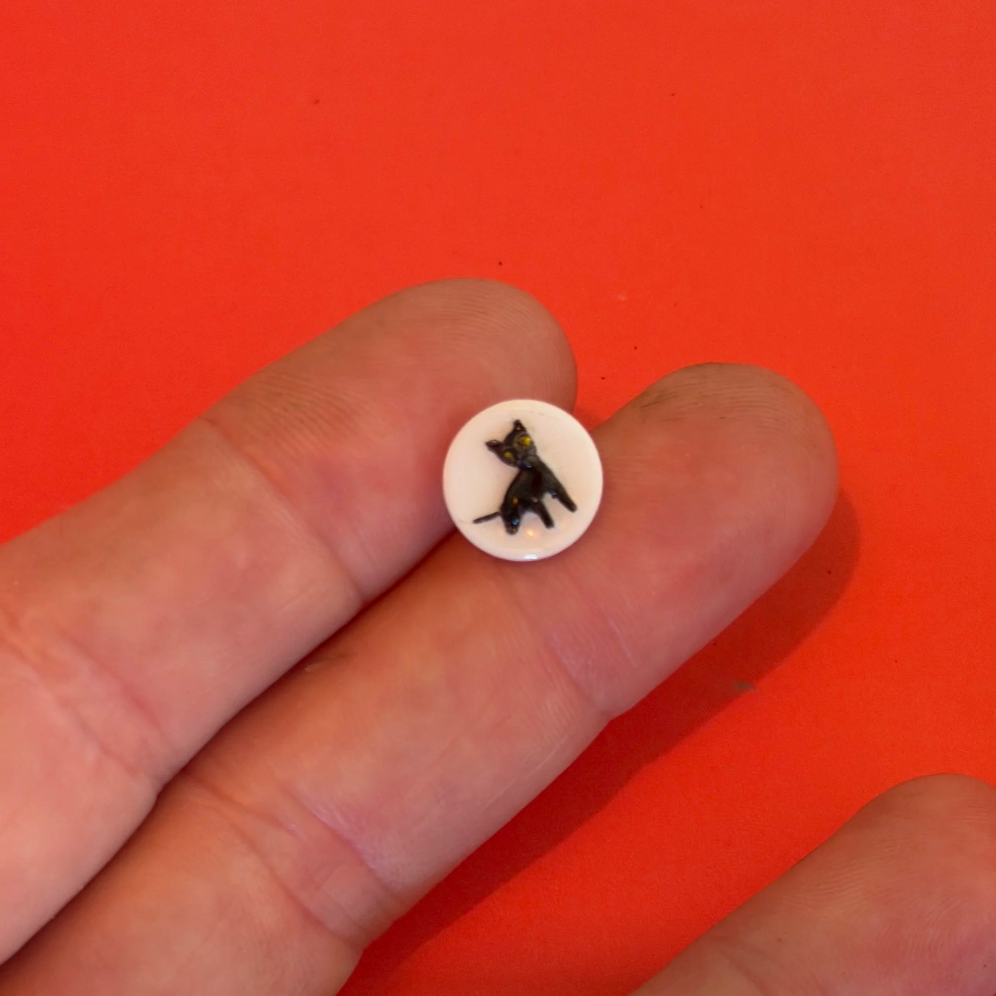 Black Cat on White Vintage Glass Button Ring or Necklace